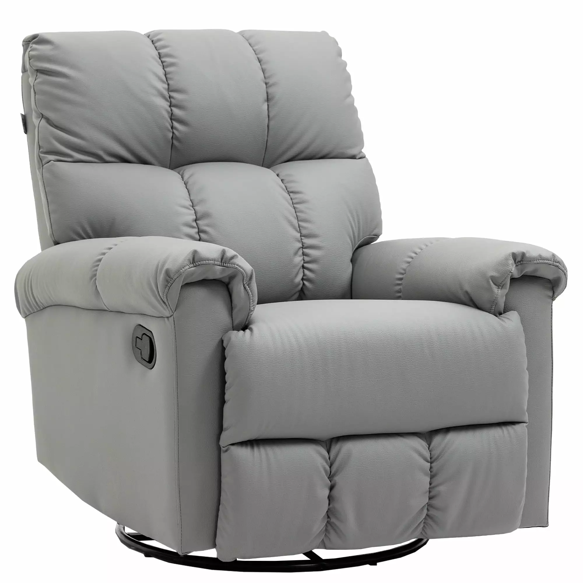 Rocker Recliner Chair Overstuffed Back Faux Leather and 360 Swivel Base Gray Jamini