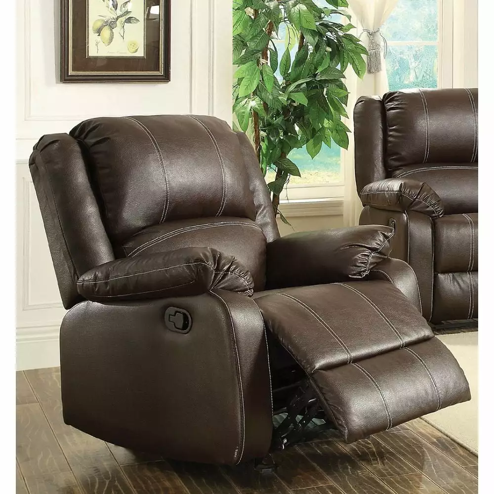 Rocker Recliner Motion Chair Brown PU Leather Living Room Jamini