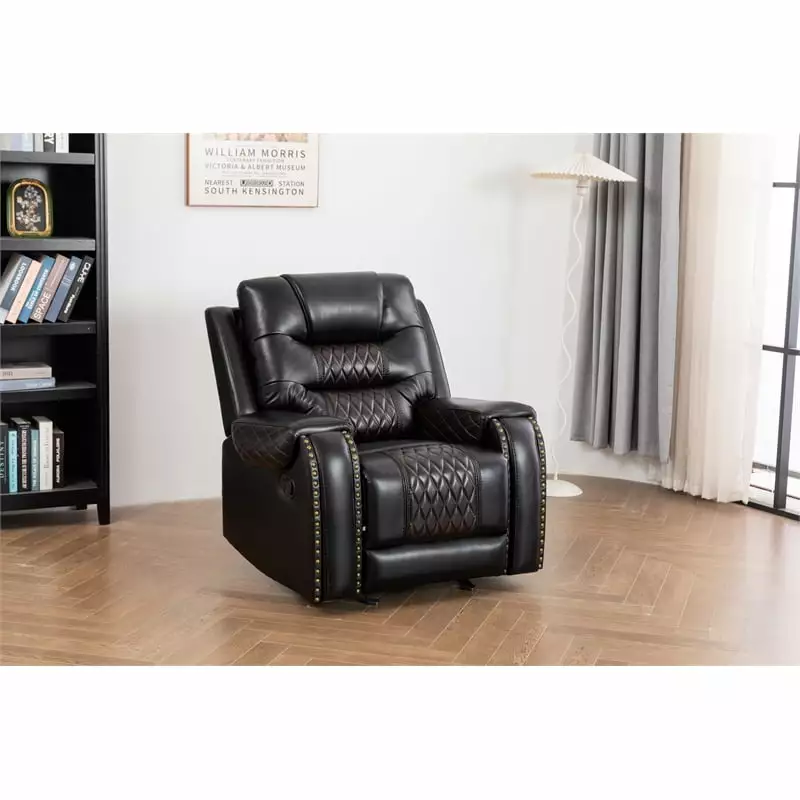 Ilyiano Two Tone Faux Leather Rocker Recliner Black Kingway Furniture