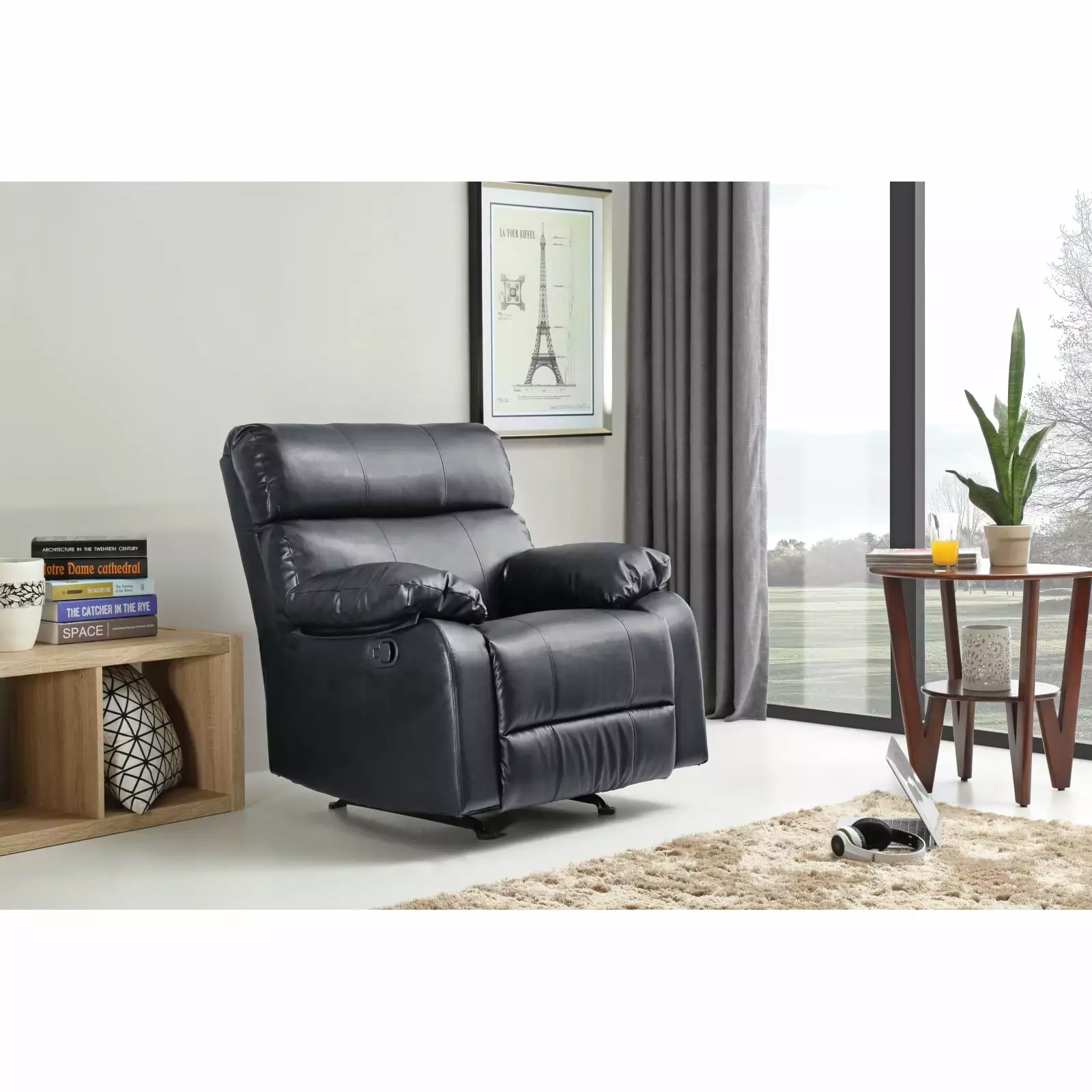 Miekor Furniture Manny G533-RC Rocker Recliner Black - Modern Rocking Recliner Chair