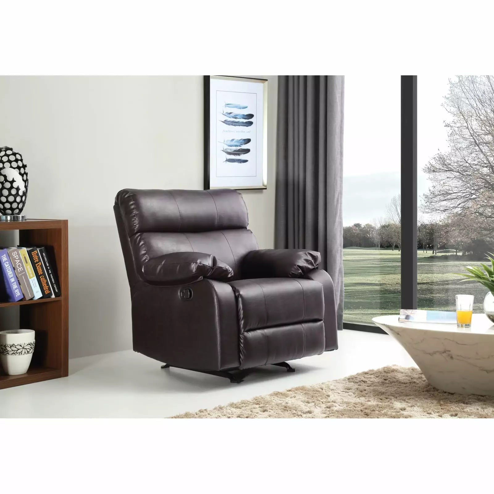 Miekor Furniture Manny G535-RC Rocker Recliner Dark Brown - Comfortable Rocking Chair