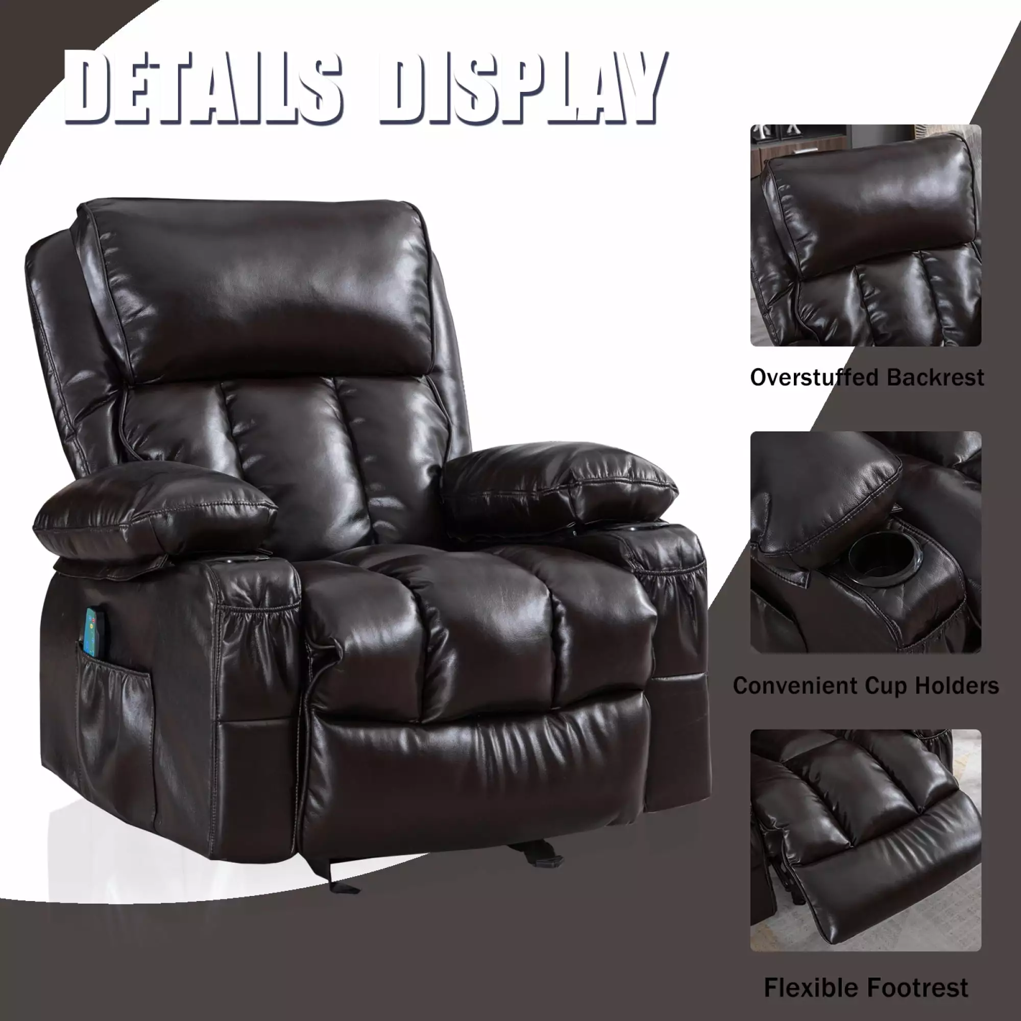 Recliner Chair Living Room Rocking Function and Side Pocket - Comfortable Rocker Recliner Miekor