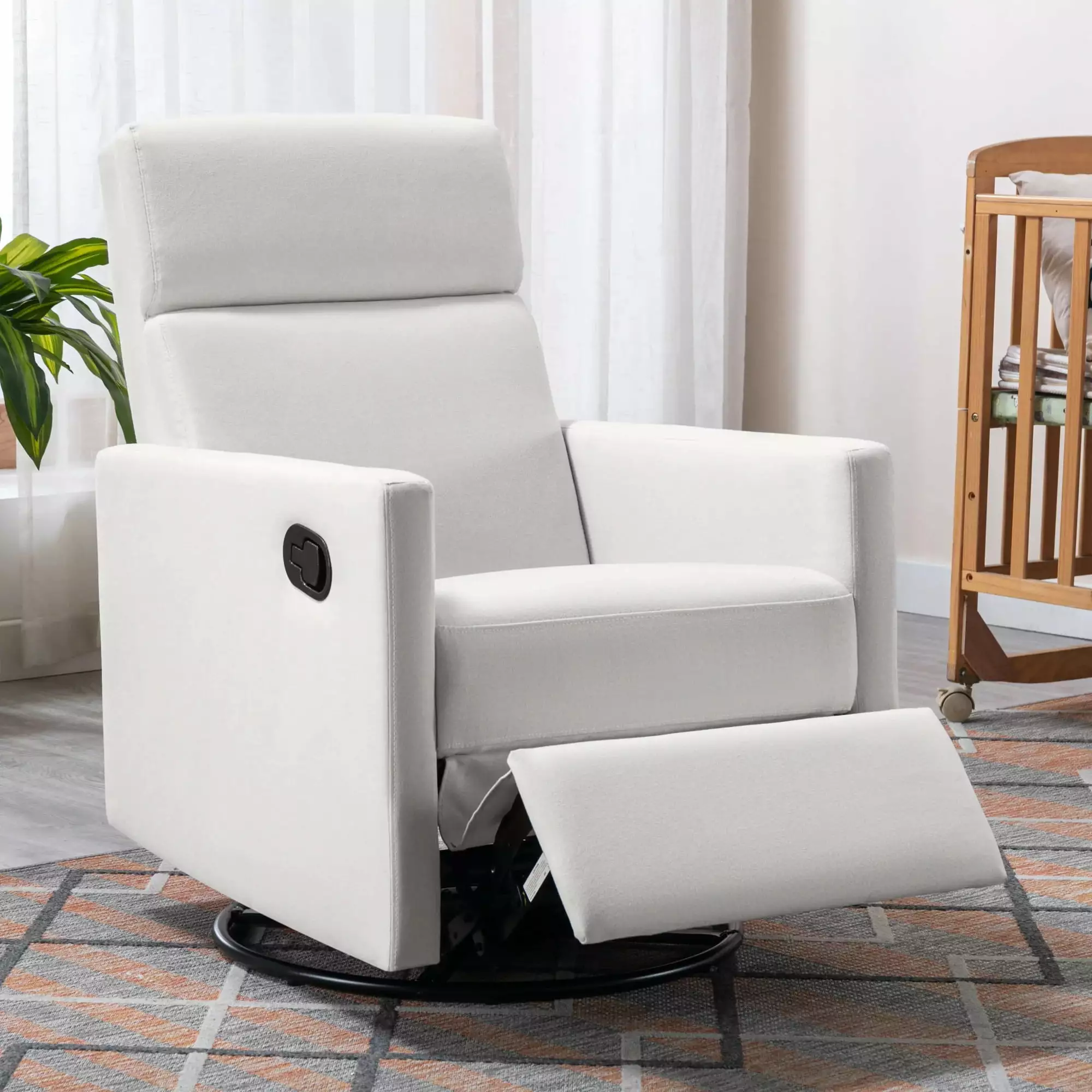 Modern Upholstered Rocker Nursery Chair Plush Seating Glider Swivel Recliner Beige