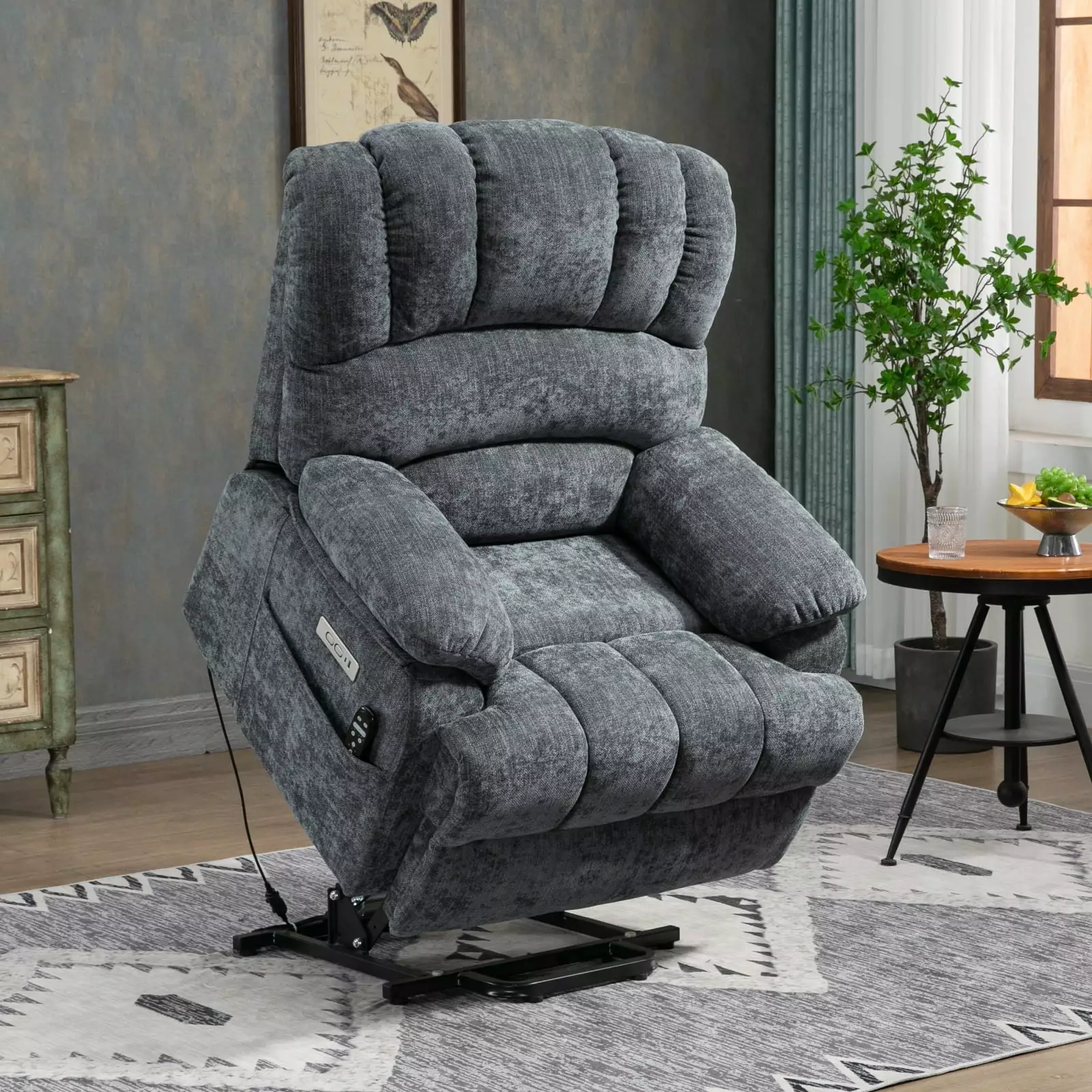 Saim Massage Rocker Recliner Chair Vibration Massage and Heat USB Charge Port Blue Chenille Fabric