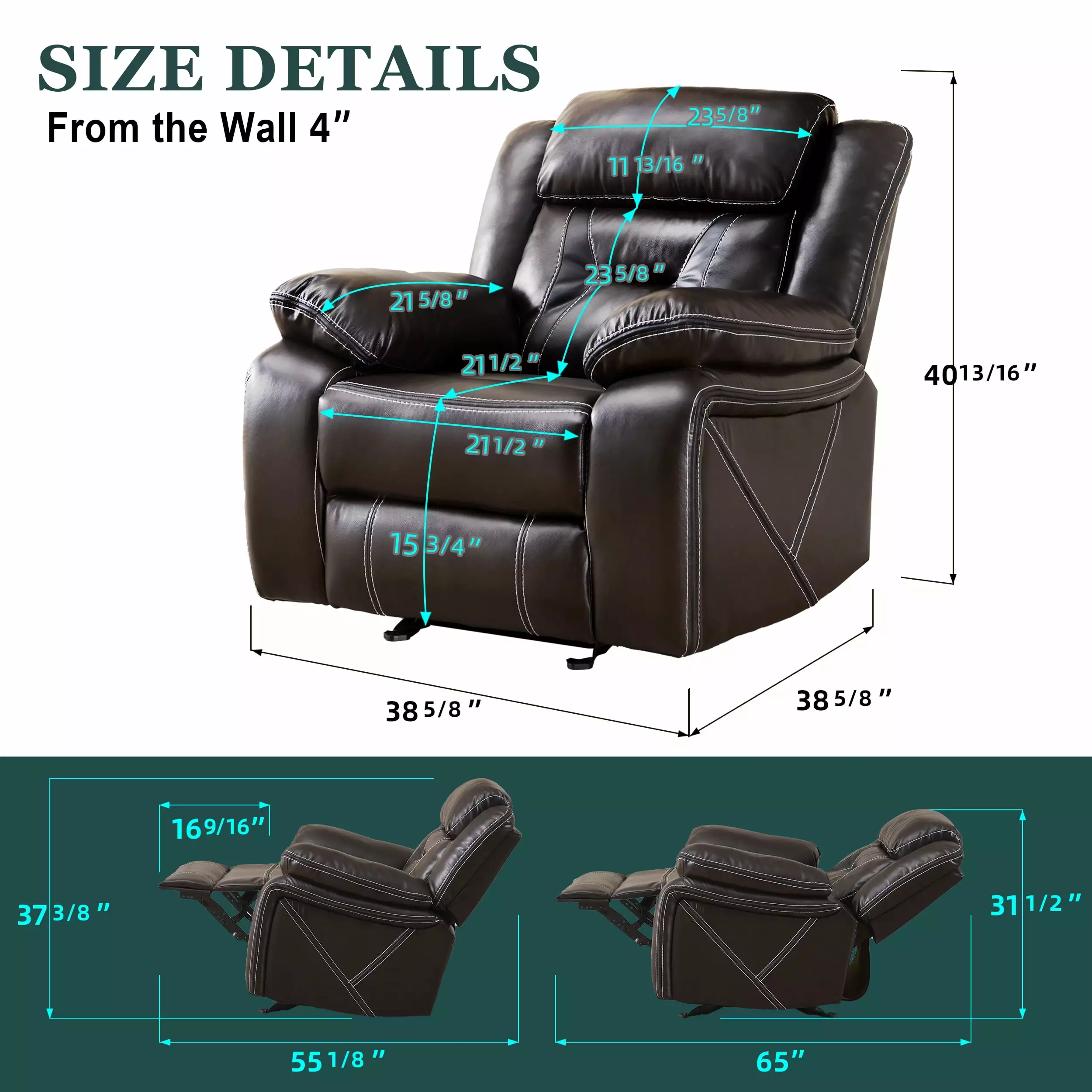 Contemporary Manual Rocker Recliner Home Theater Seating Brown Sambro Lighthouse