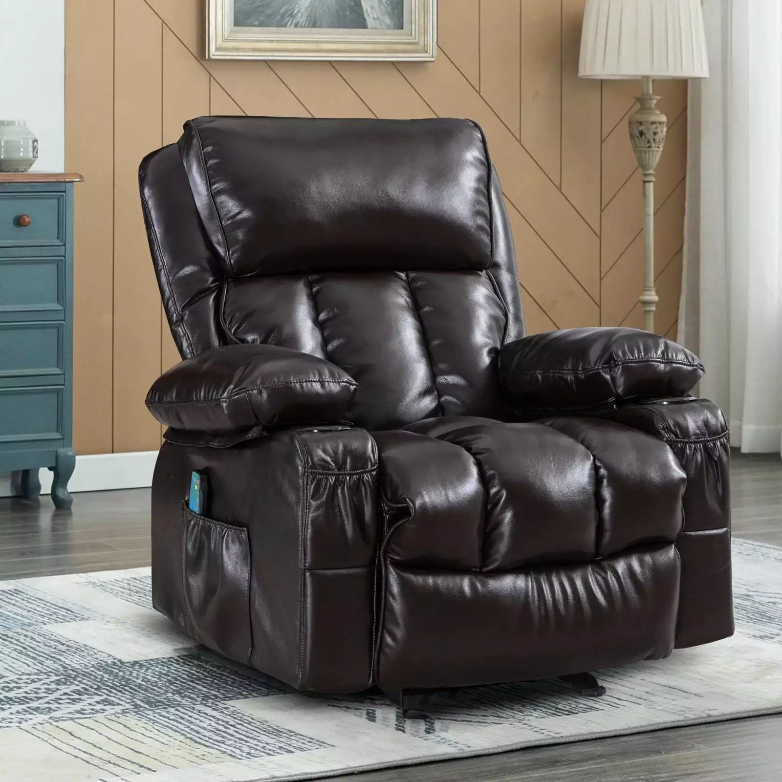 Vanbow Recliner Chair Living Room Rocking Function and Side Pocket