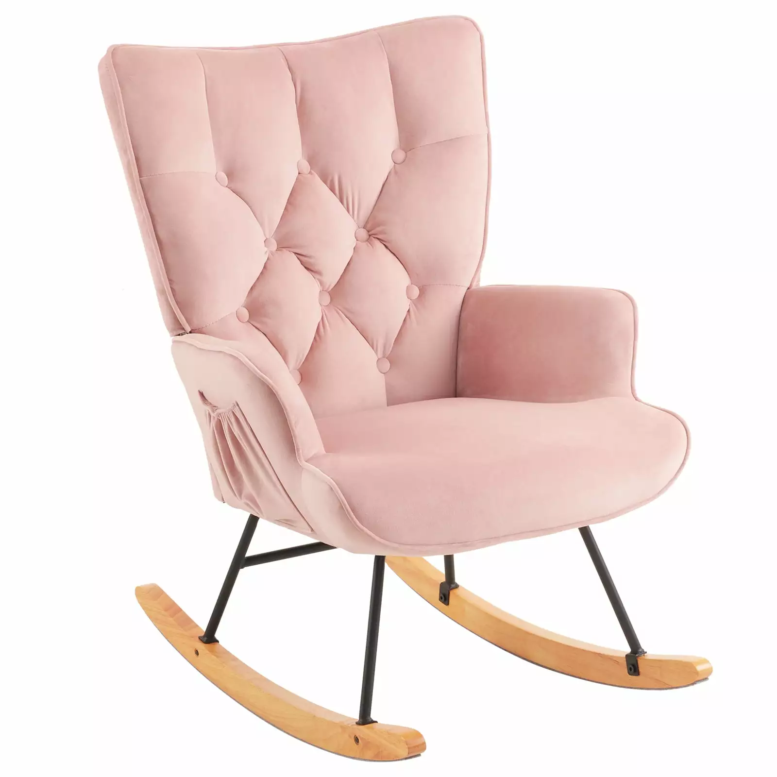 Upholstered Glider Rocking Chair High Backrest Pink Comfortable Nursery Recliner Finlon