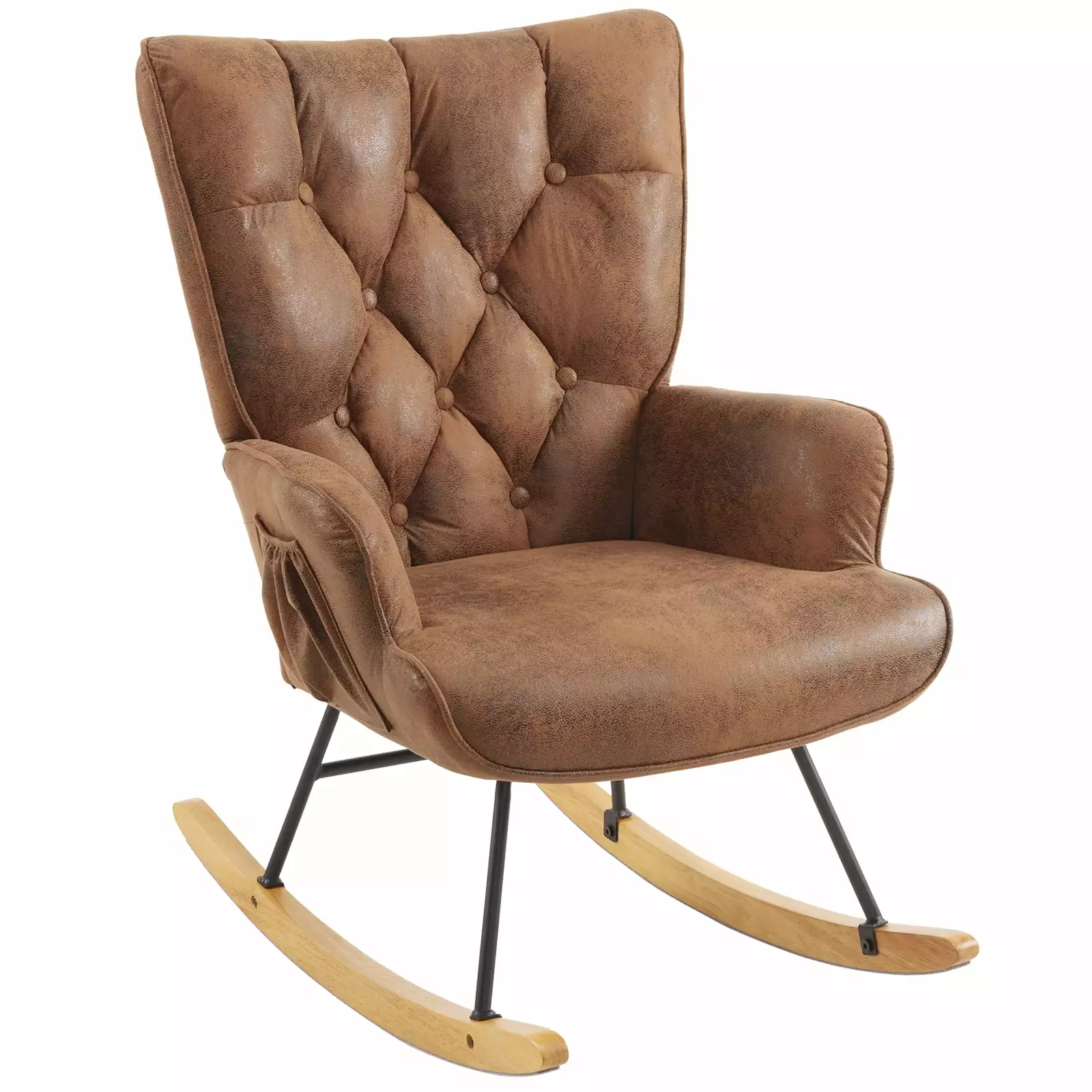 Upholstered Rocking Chair Nursery High Back Glider Recliner Brown Modern Design Funwill