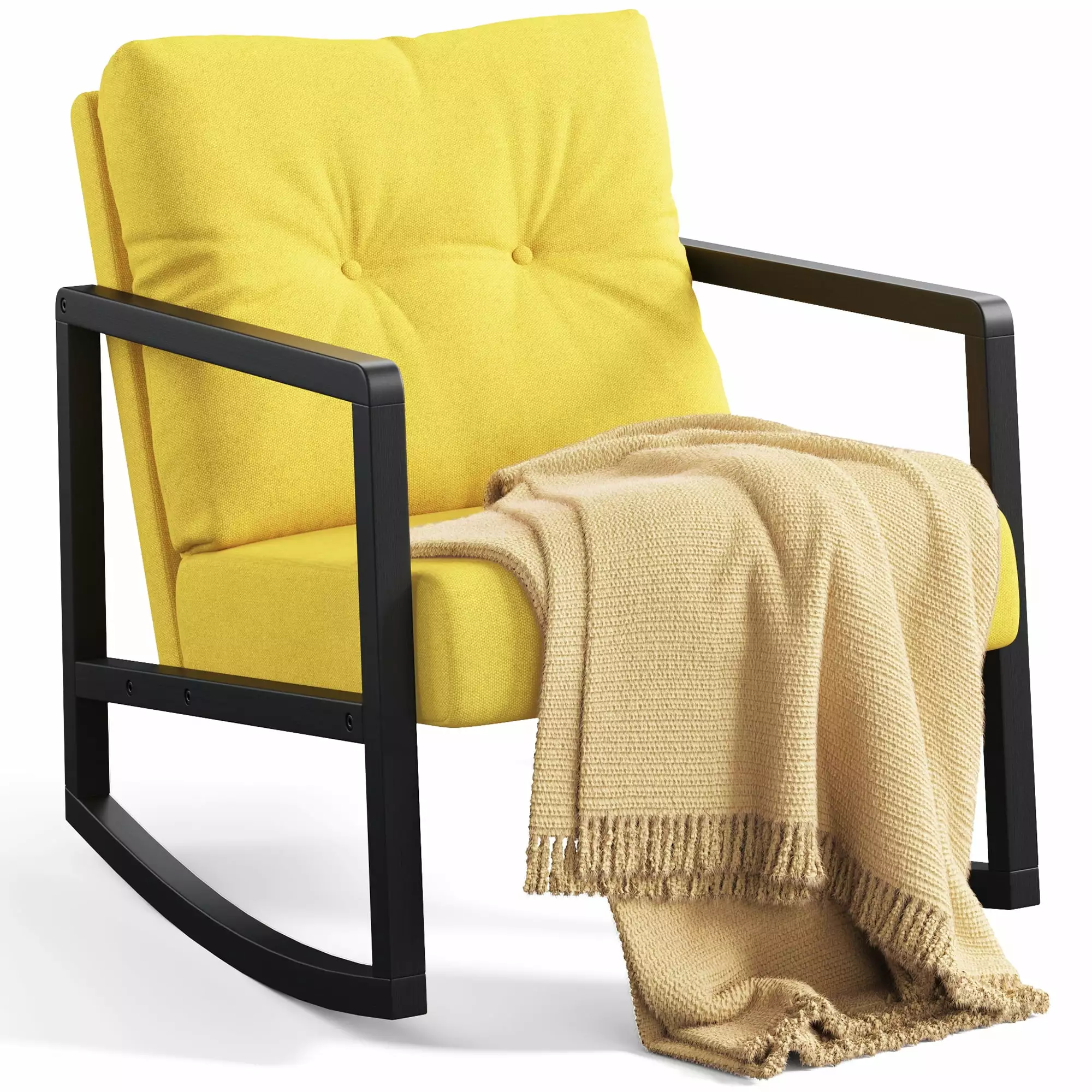 Accent Chair Lofka Rocking Chair Soft Back Pillow and Seat Cushion Living Room Furniture Yellow Black