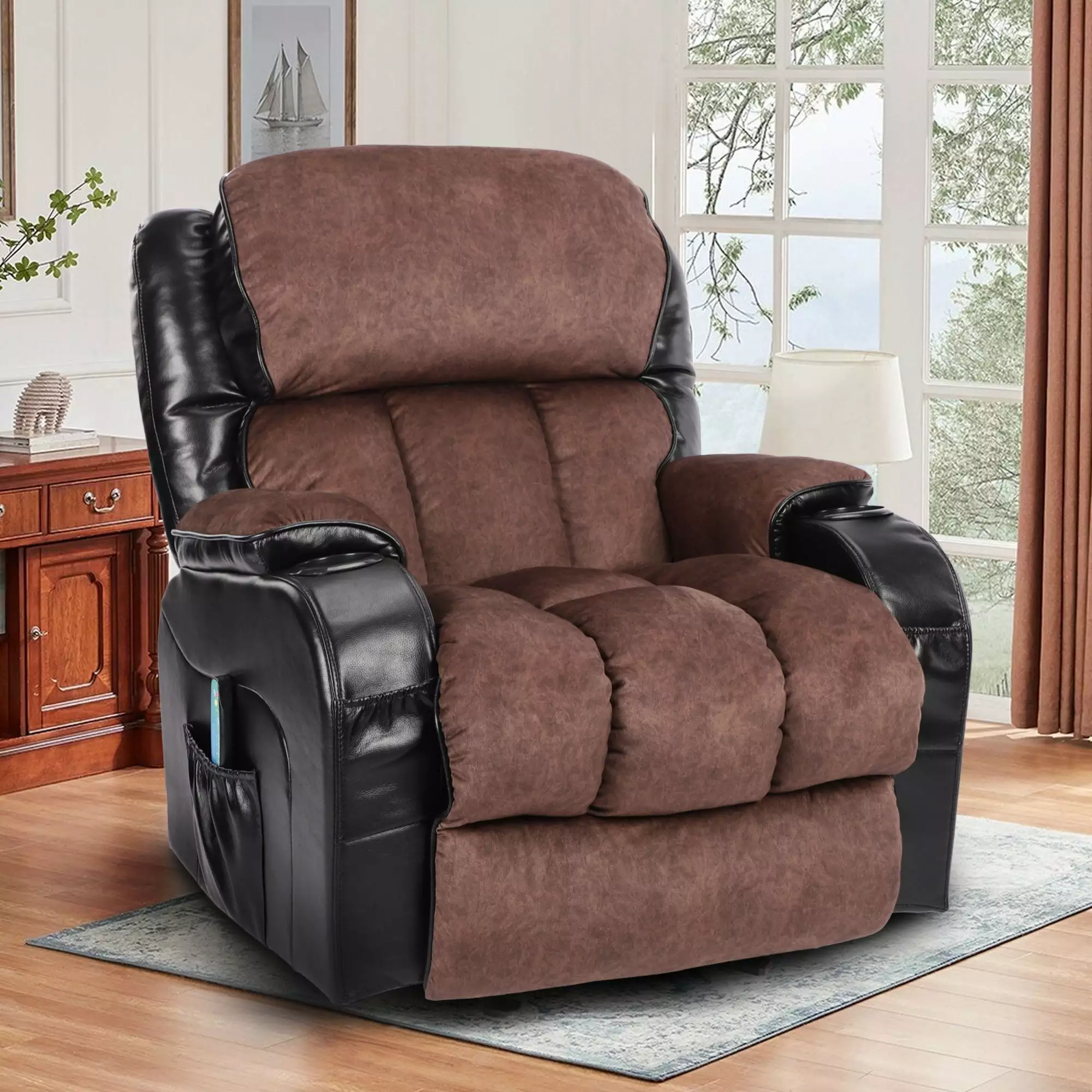 CoSoTower Recliner Chair Living Room Rocking Function and Side Pocket Blackbrown