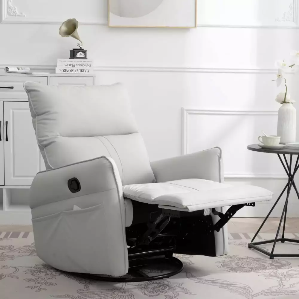 DeeHome 360 Degree Swivel Rocking Recliner Chair Side Pocket Light Gray