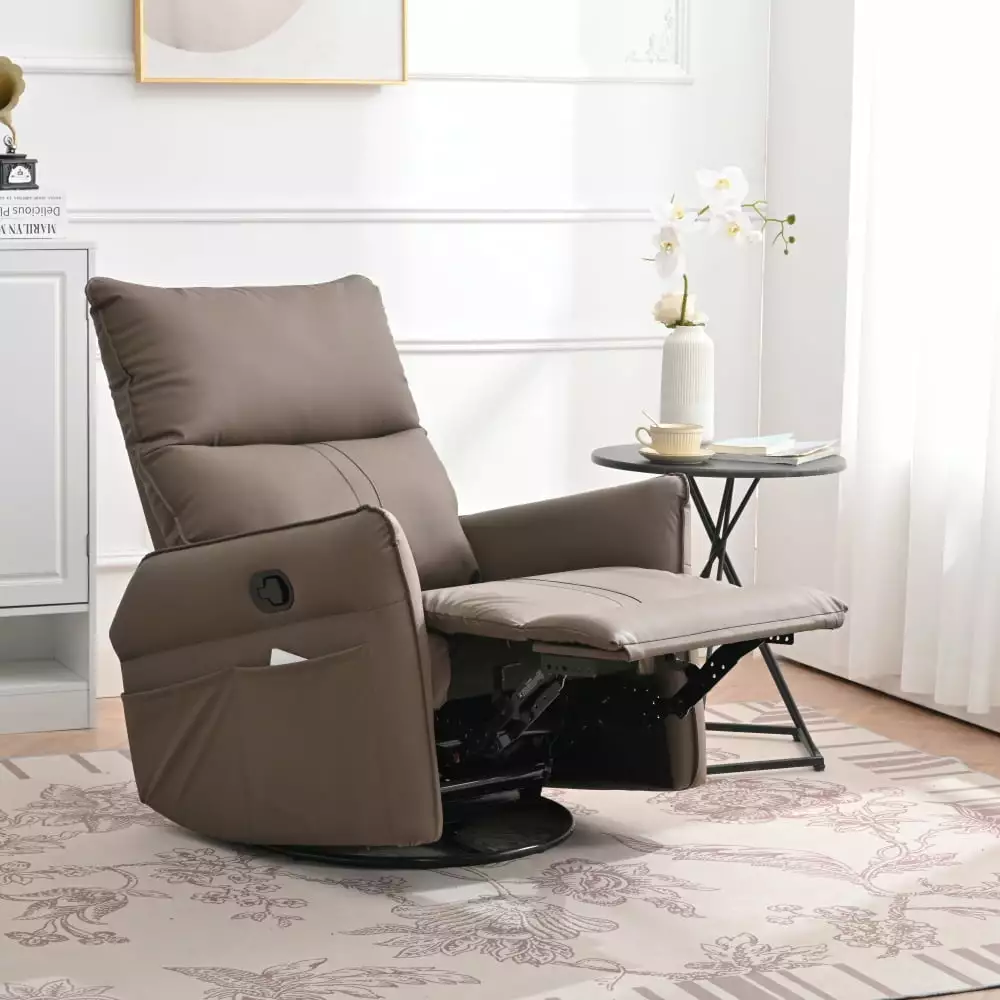 DeeHome 360 Degree Swivel Rocking Recliner Chair Side Pocket Brown