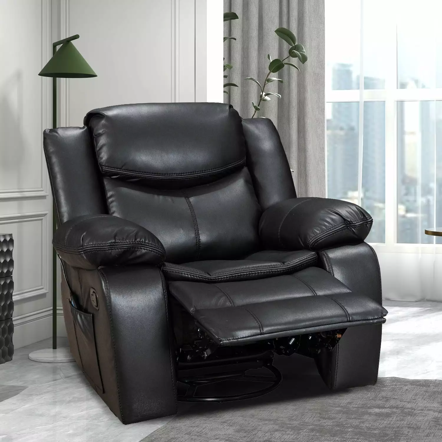 Rocking Swivel Reclining Chair Wide Home Theater Seat Black LOMAN KEVER