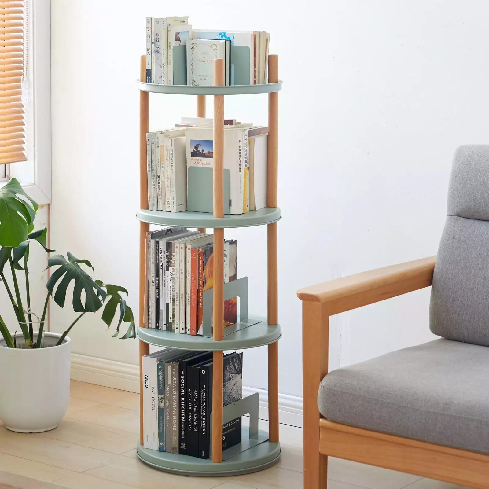 360 Rotating Bookshelf 4 Tier Bookcase Large-Capacity Storage Space HeroicLion