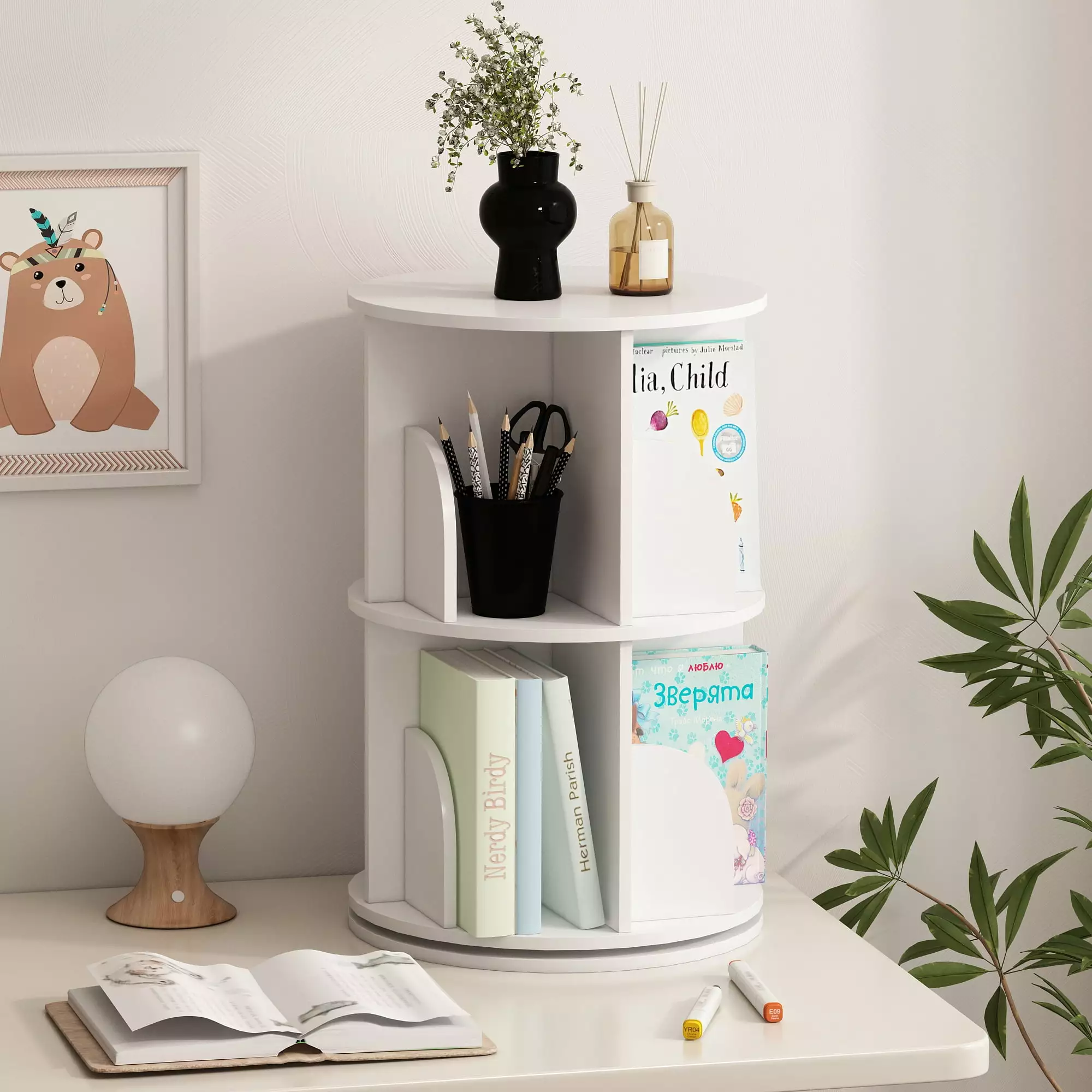 NAIYUFA Revolving Bookshelf 360 Display Floor Standing Rotating Bookcase Storage Rack Kids Adults