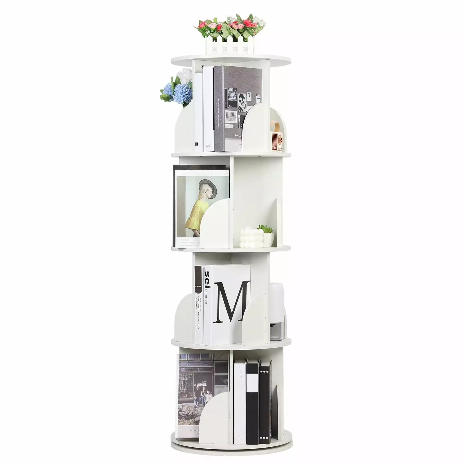 Splendid Rotating Bookshelf Four-tier Standing Bookshelf Perfect Small Spaces Kids' Rooms