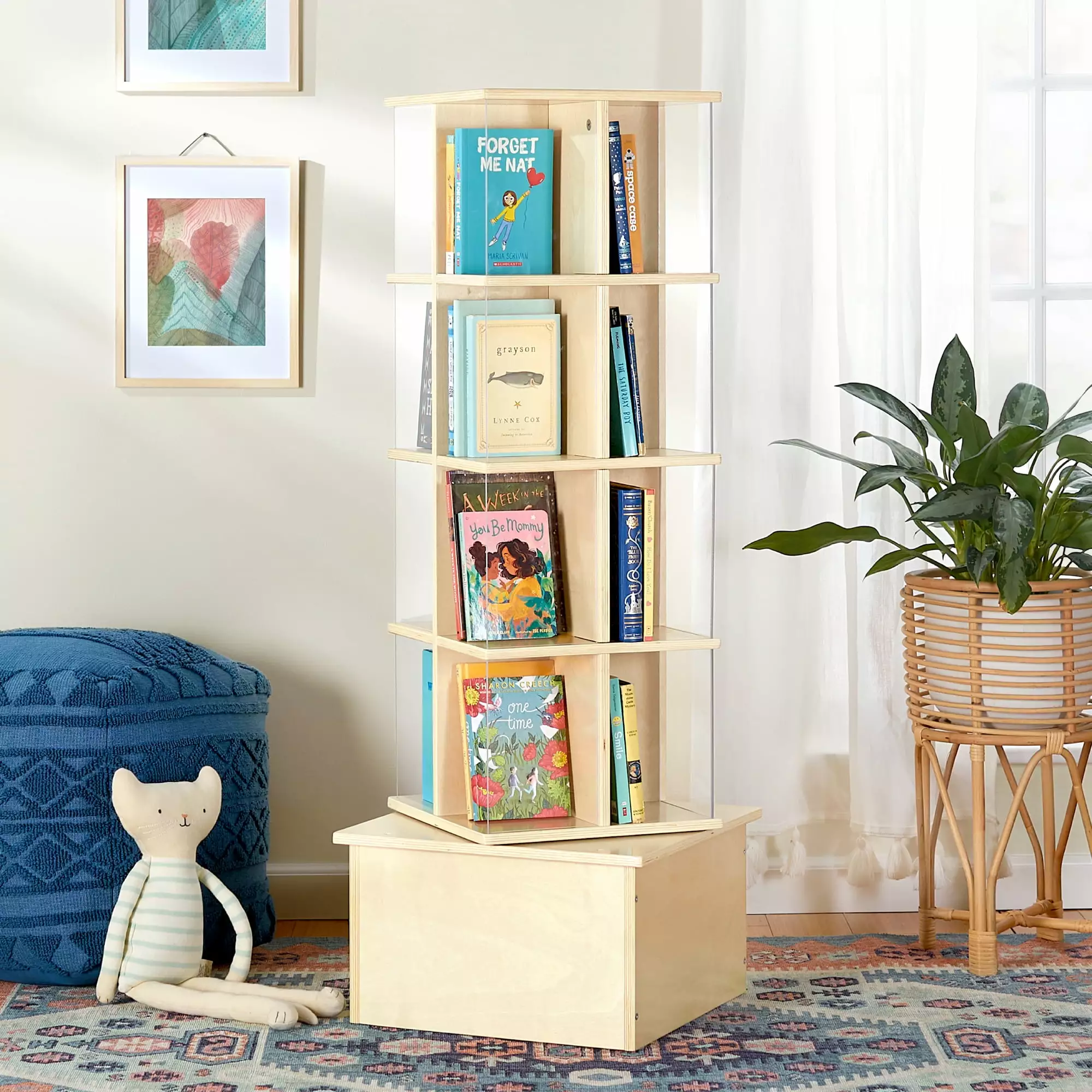 Guidecraft Floor Standing Spinner Display 360 Degrees Spinning Book Arranger Library Storage Rotating Bookshelf