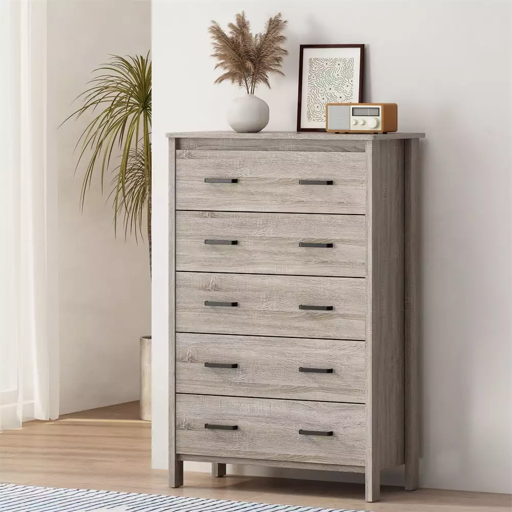 Rustic Tall Chest Drawers 5 Drawers - Freestanding Wood Dresser Bedroom HOMIQUEEN