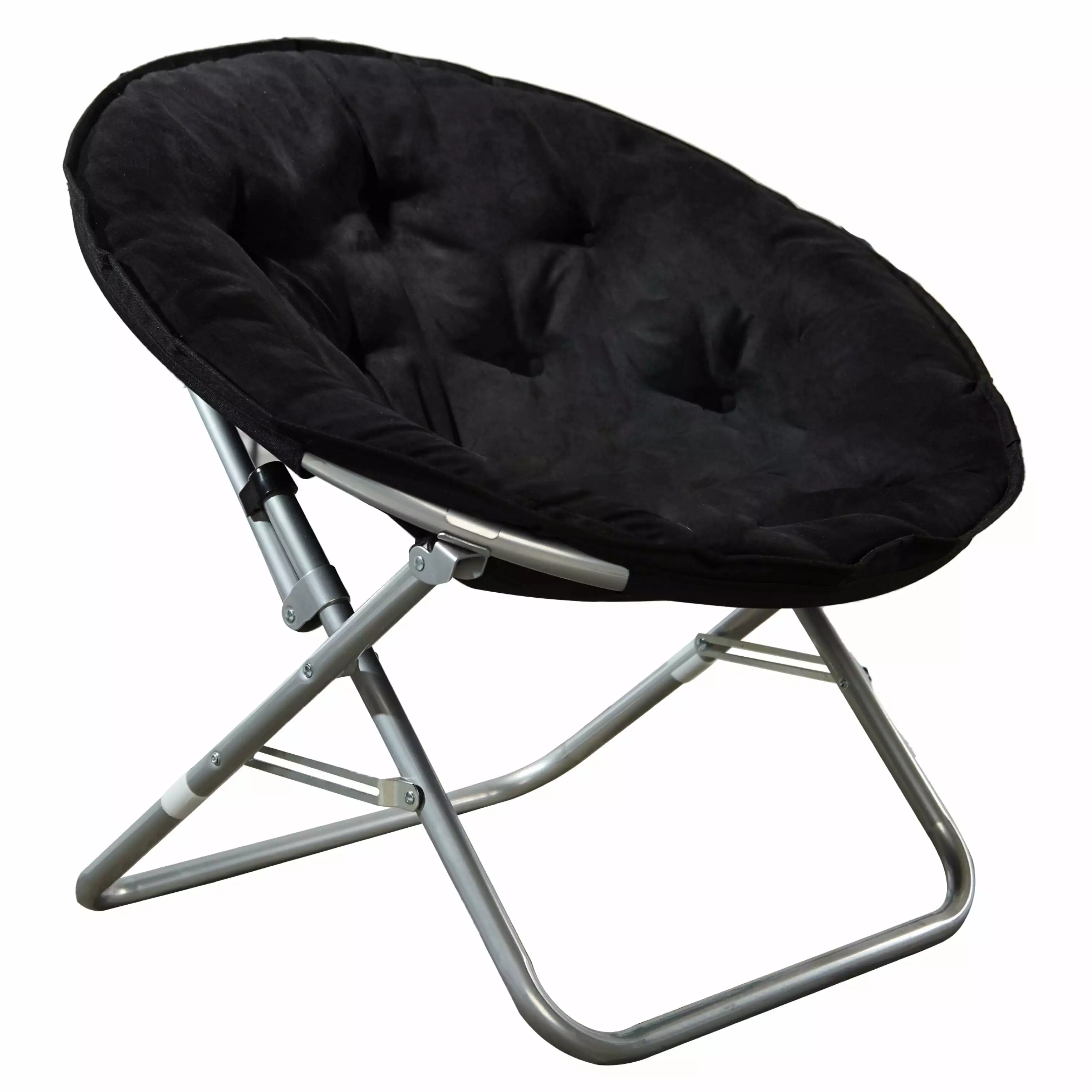 Mainstays Faux Fur Folding Saucer Chair Black - Cozy and Portable Lounge Chair Any Room