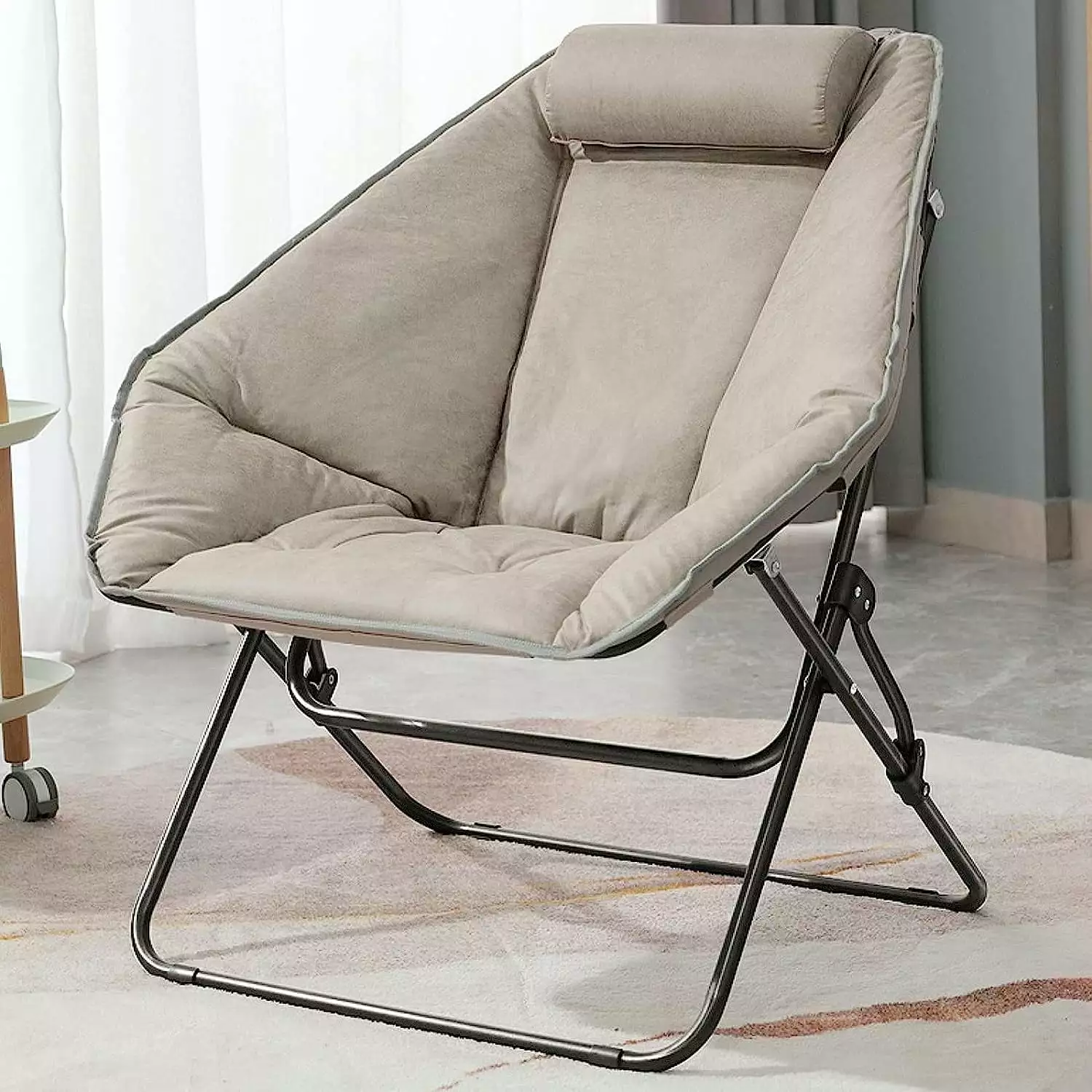 OAKHAM Comfy Saucer Chair - Foldable Leathaire Lounge Chair Bedroom, Living Room, Reading, or Gaming Room - X-Large Gray