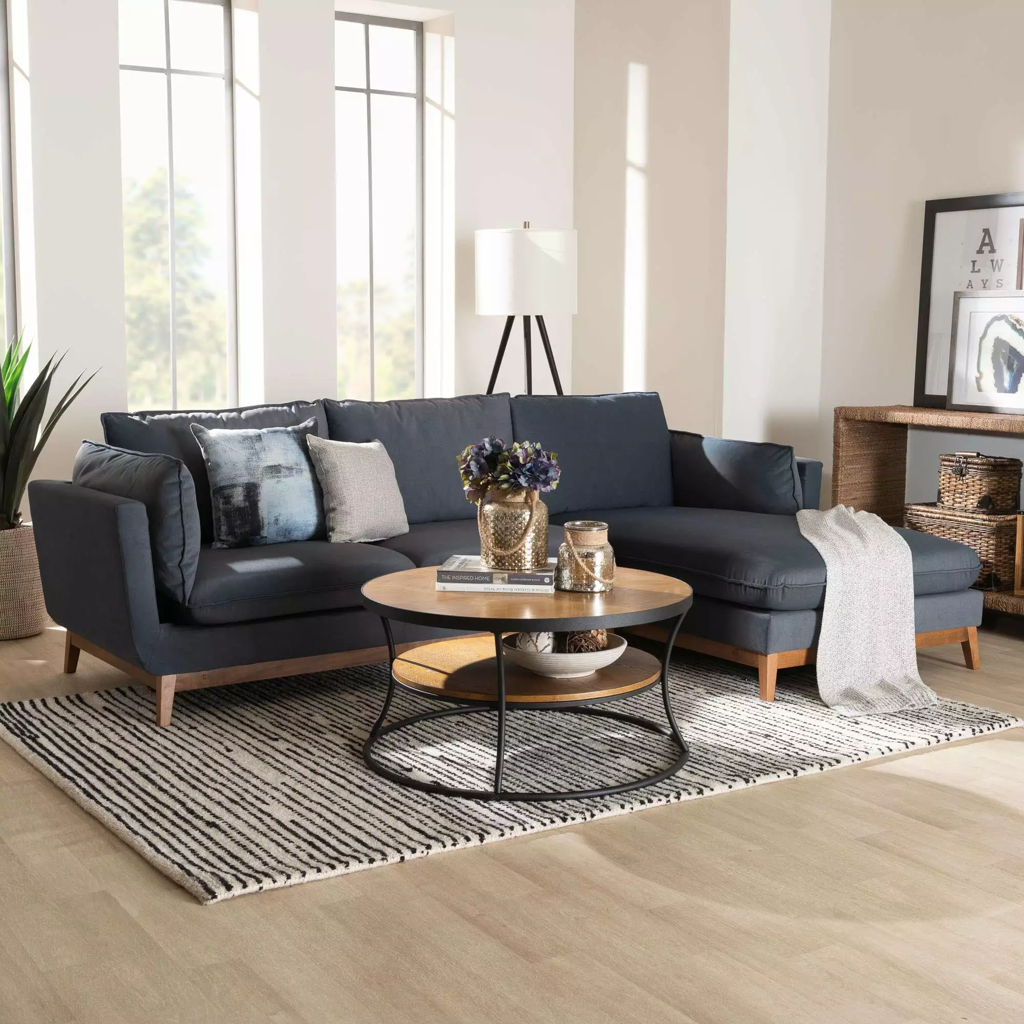 Baxton Studio Linanas Modern Right-Facing 3-Seater Sectional Sofa Hazelnut