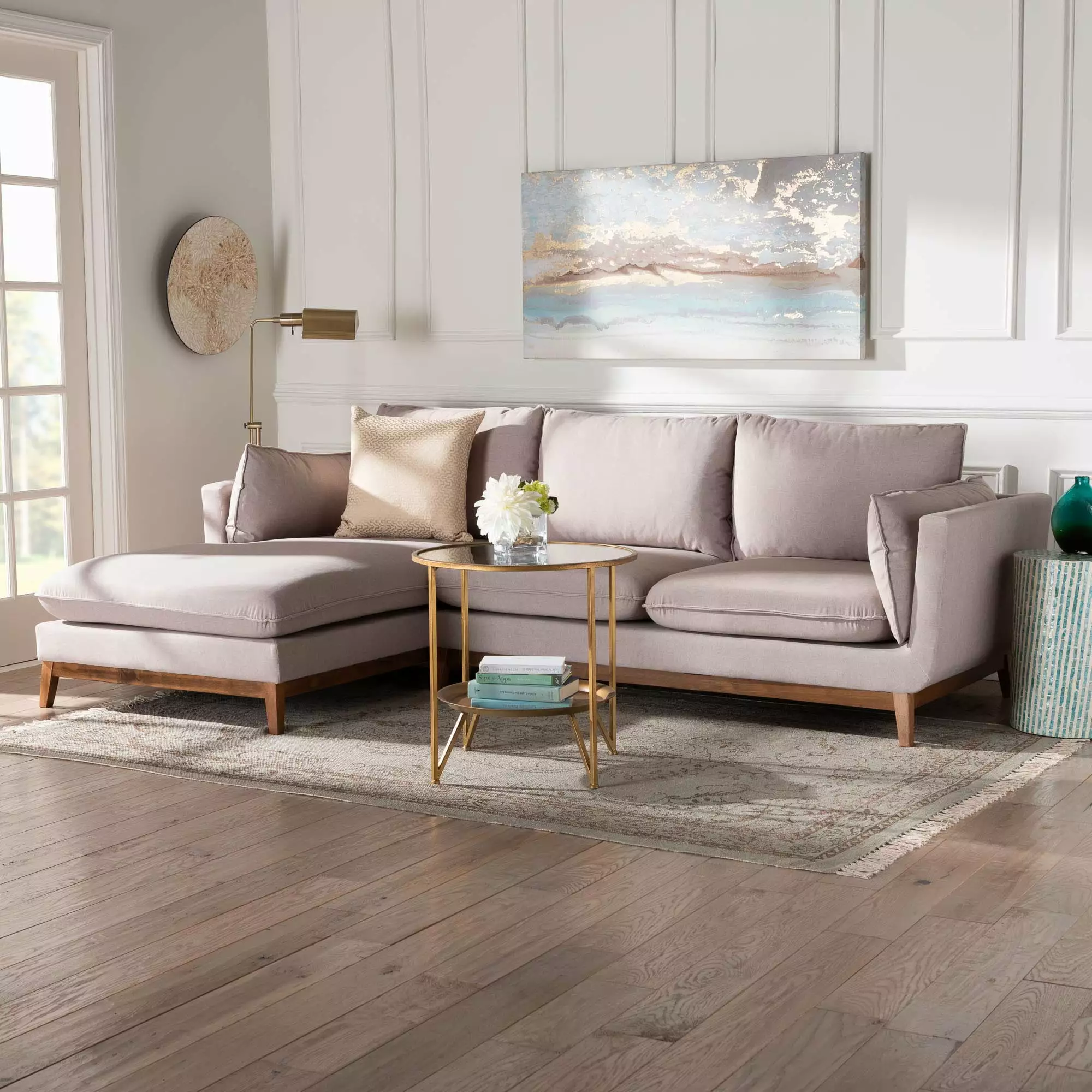 Baxton Studio Olson Modern Left-Facing 3-Seater Sectional Sofa Hazelnut