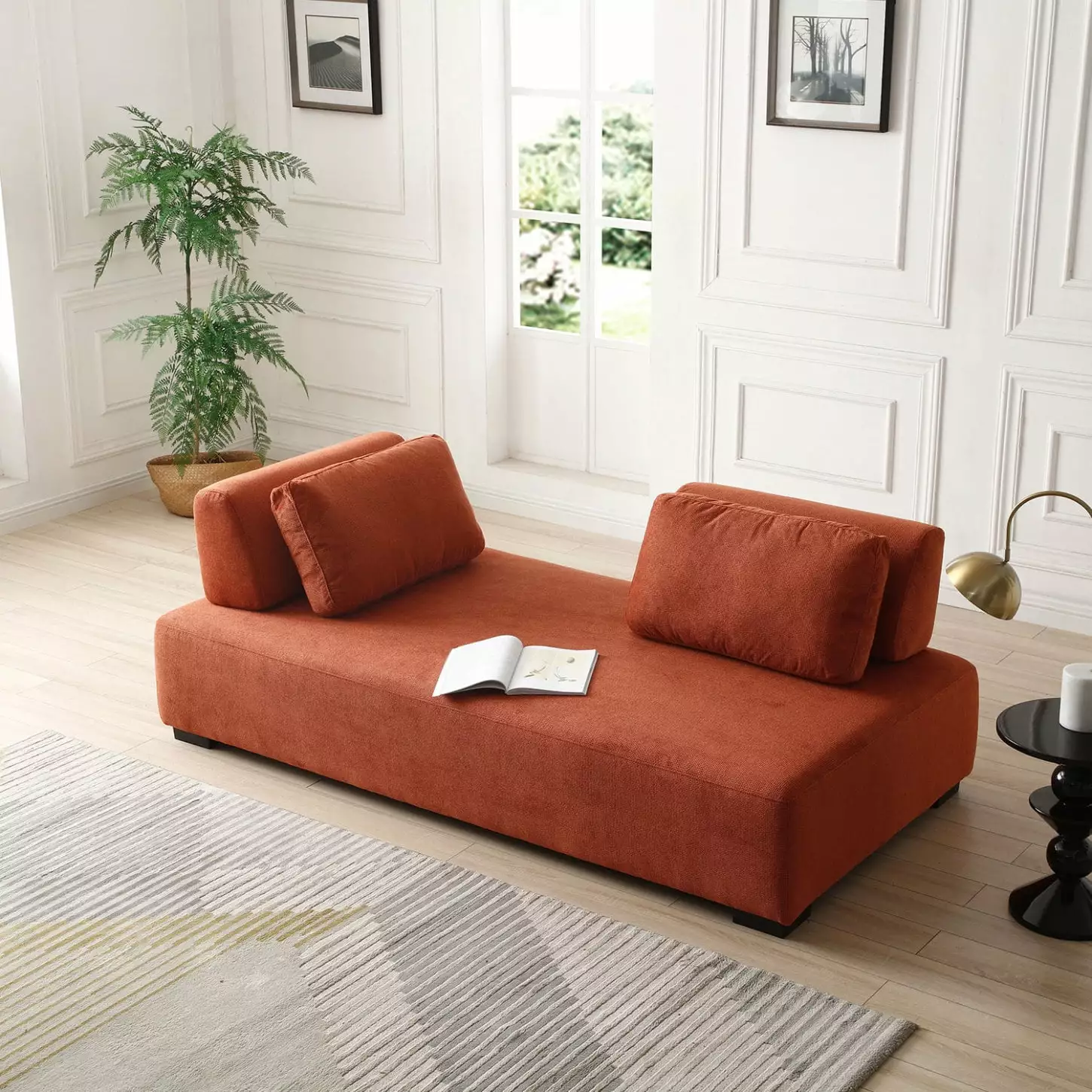 Modern Orange 3-Seater Sofa - Modular Design Non-Slip Back Cushions Living Room and Home Office HATNOKIL