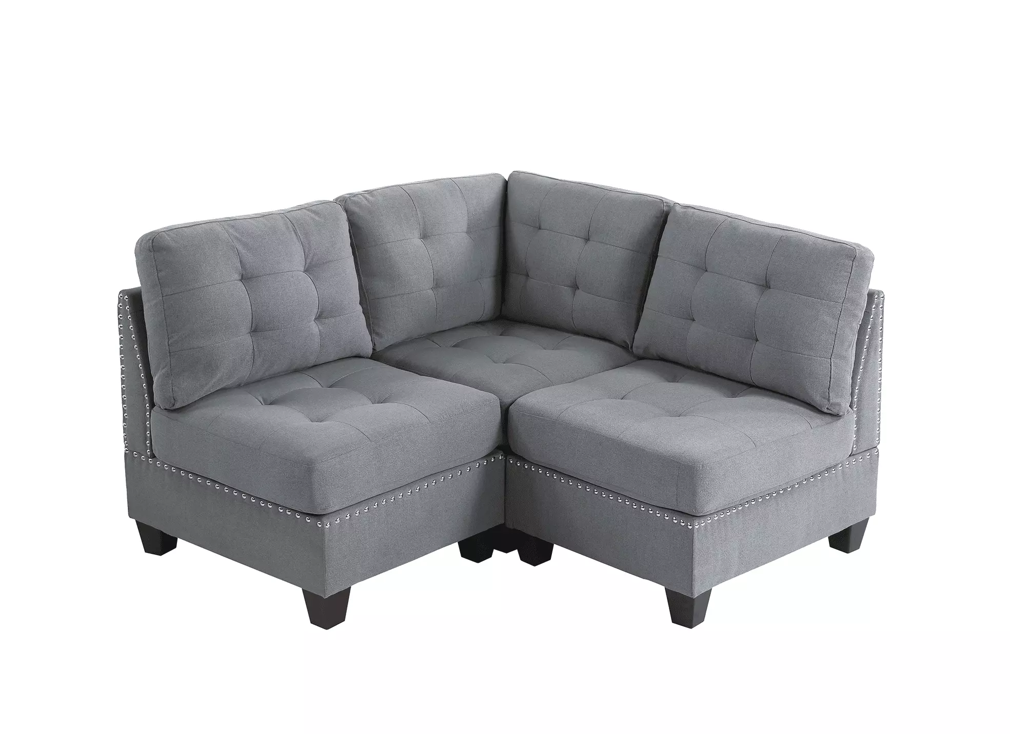 Modern Modular Sectional Sofa Set - 3 Piece Gray Fabric Contemporary Living Room Jamini