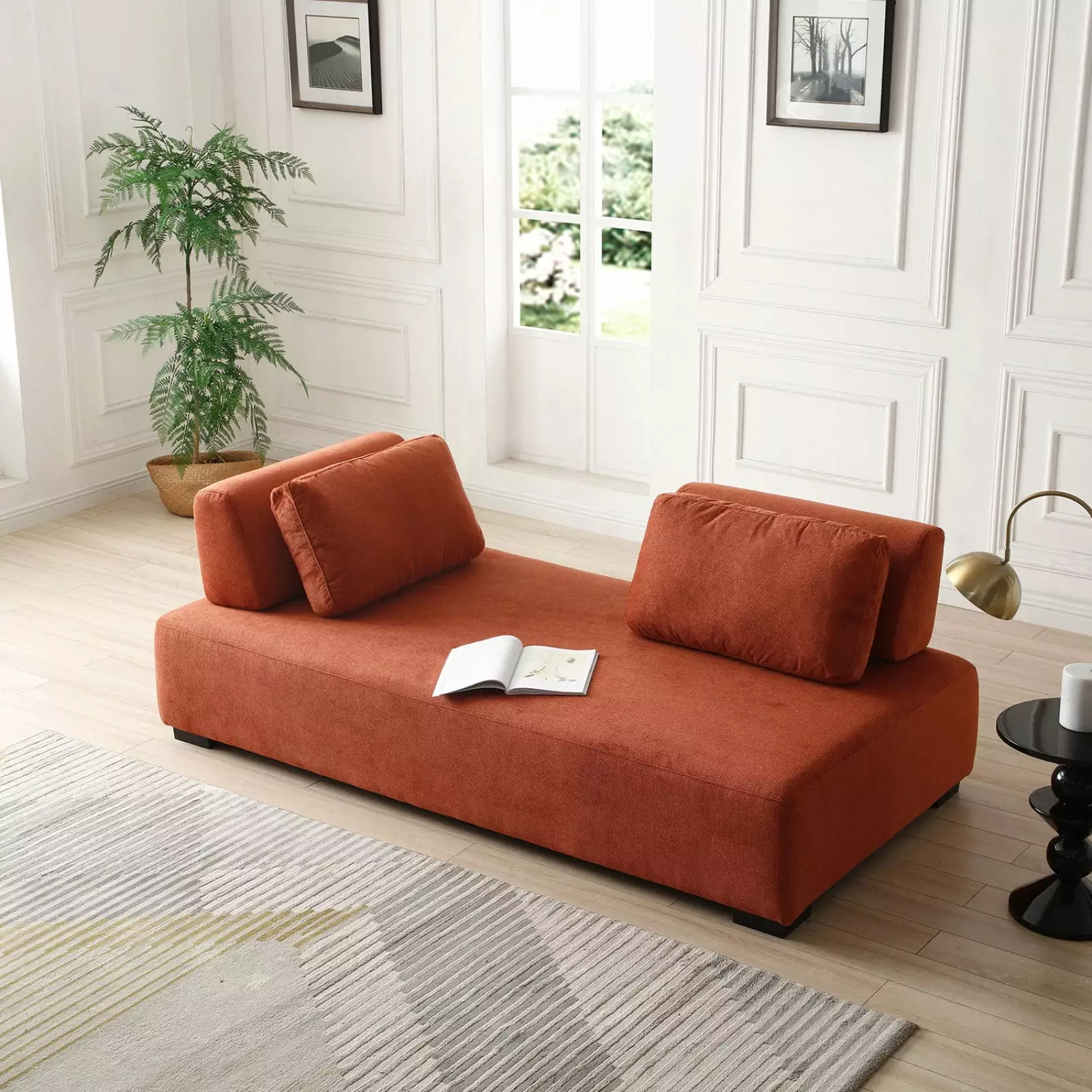 Modern Orange 3-Seater Sofa - Modular Design Non-Slip Back Cushions Living Room and Home Office Wodine