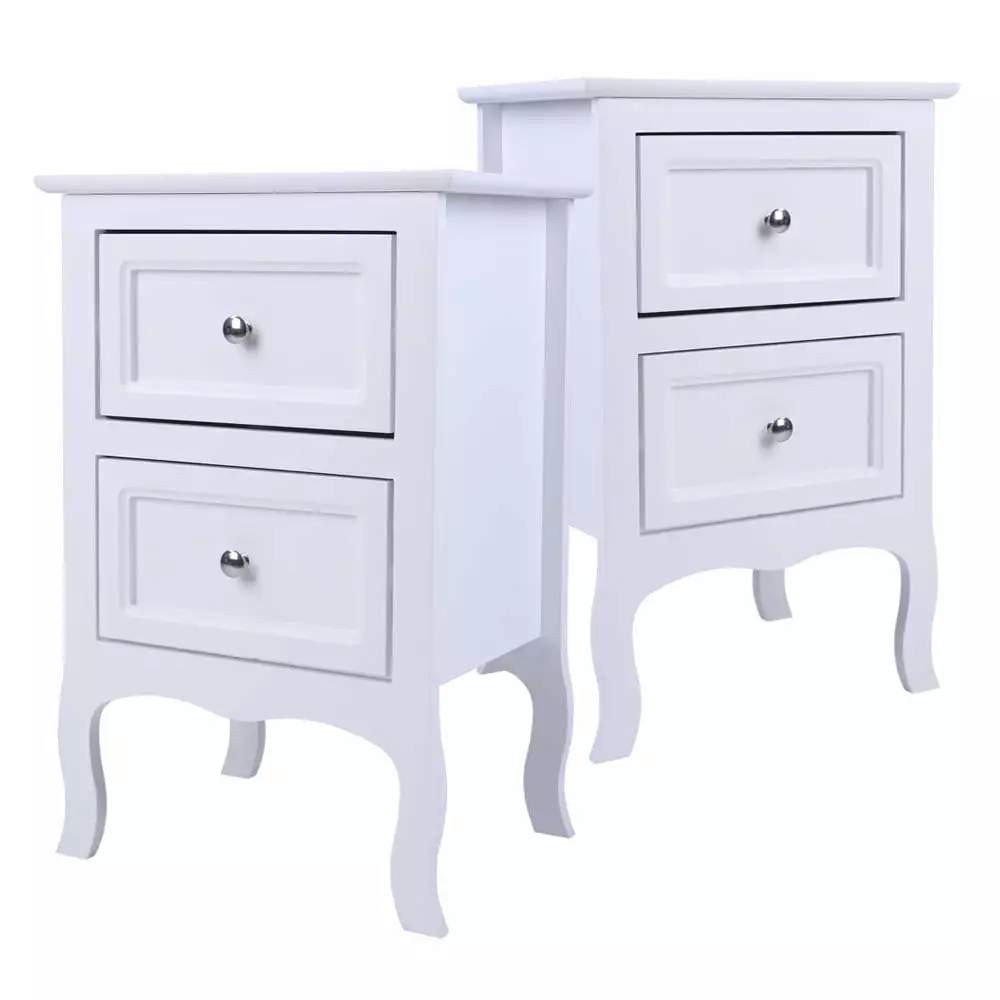 Bluethy 2pcs Country Style Two-Tier Night Tables Large Size White