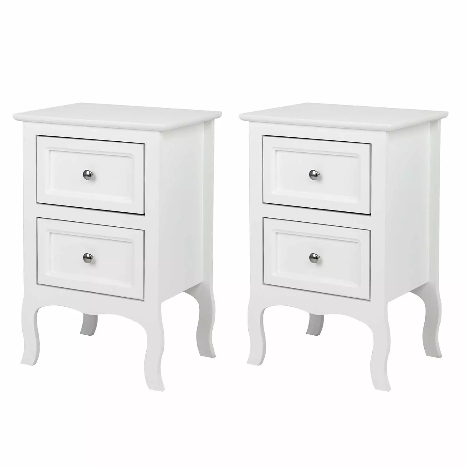BaytoCare Bedside Table Nightstand Set 2 Storage Drawers Curved Legs FCH