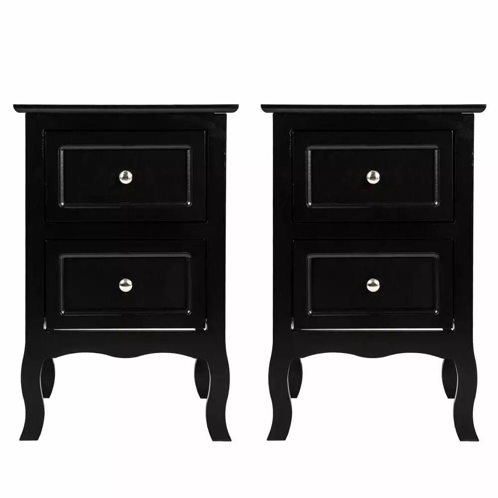 Modern Nightstand Set 2 End Tables 2 Drawers and Storage Shelf Bedroom Living Room LESTHAN8
