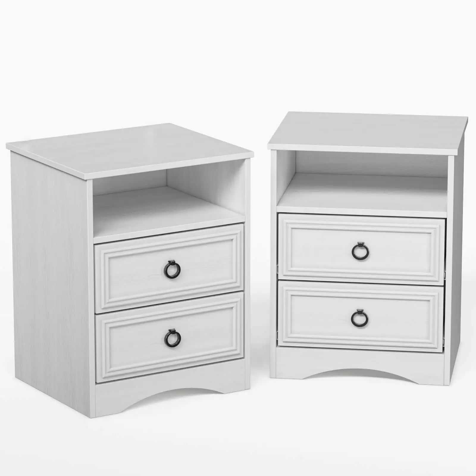 LGHM White Nightstand Set 2 - Modern Wood Bedside Tables 2 Drawers