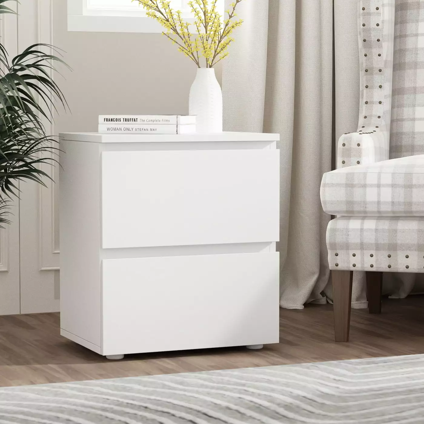 OXYLIFE Nightstand Set 2 Side Tables Bedroom Drawers White
