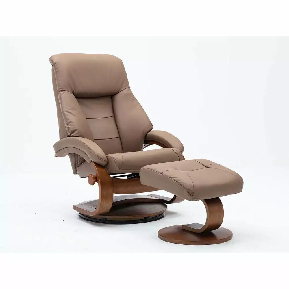 Relax-R Montreal Recliner and Ottoman Set Sand Top Grain Leather Progressive Furniture