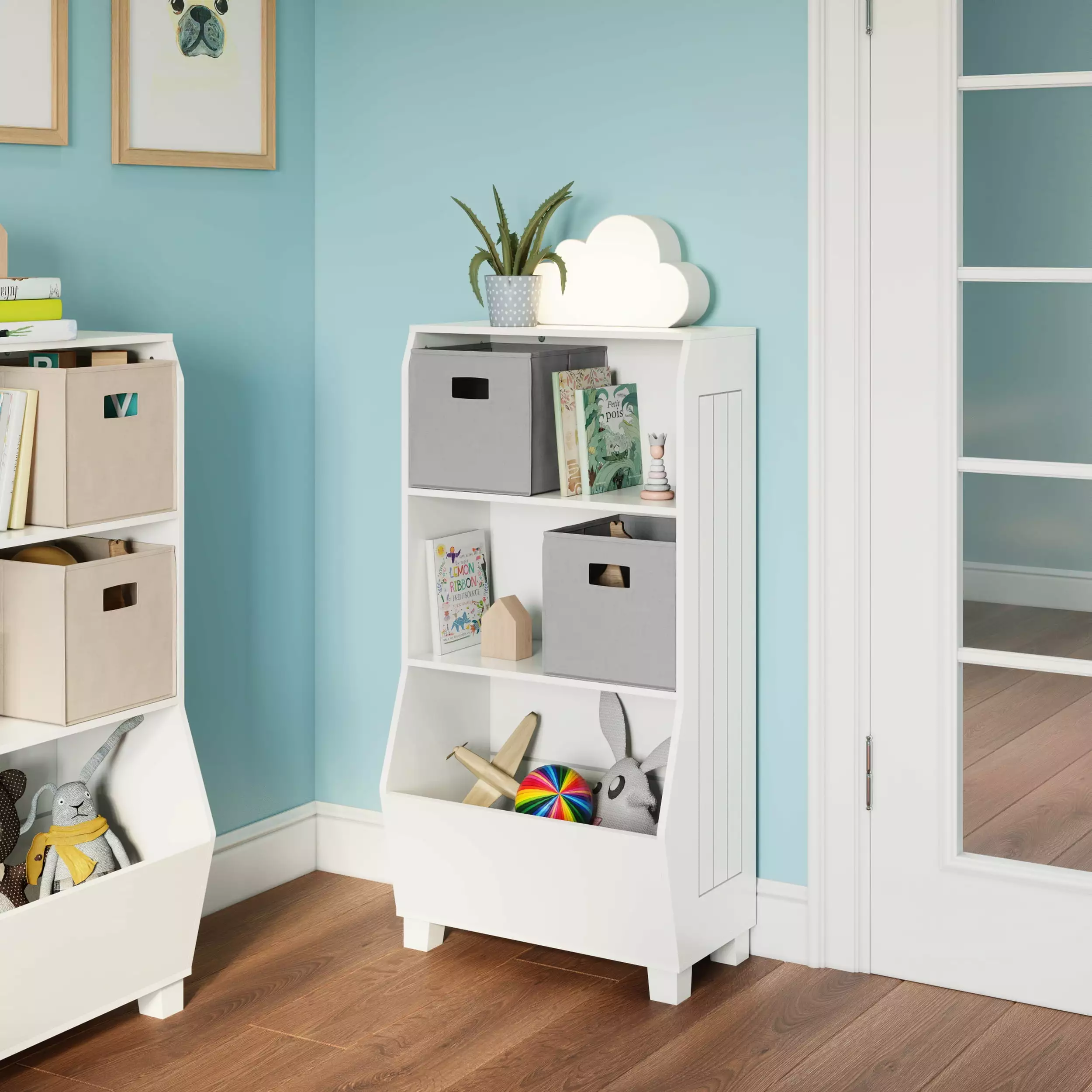 RiverRidge Kids 23in Playroom Bookshelf Veggie Bin and Toy Storage