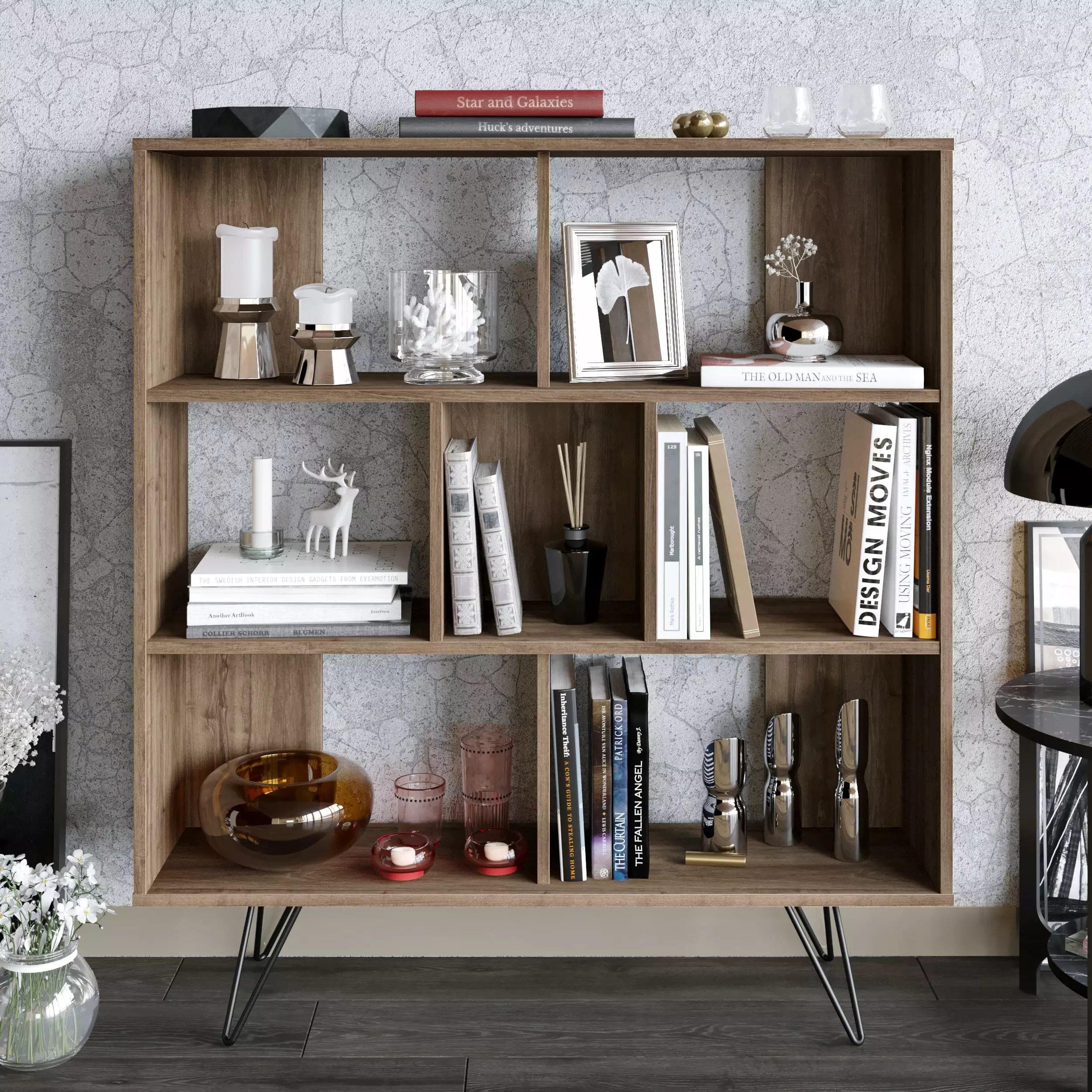Mistico Melamine Coated 7 Shelves Bookcase Walnut Finish Decorotika