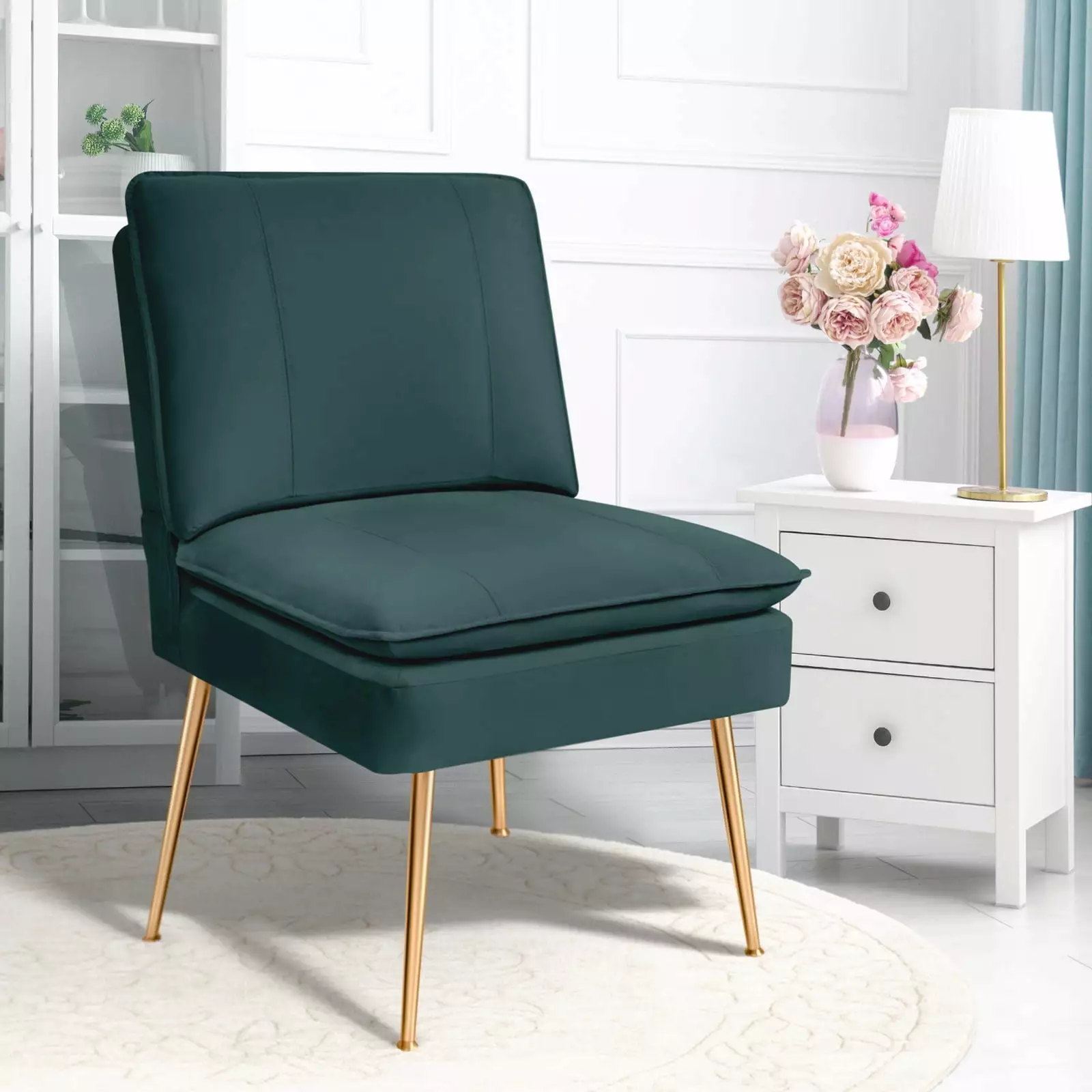 JUSTLET Modern Upholstered Side Chair Dining Chair Metal Legs Armless Chair Green