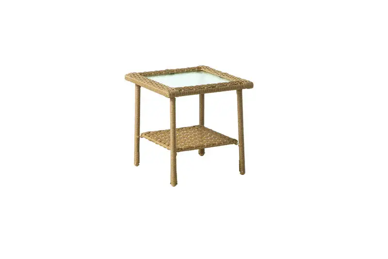 Living Accents Palmaro Tan Square Glass Steel Side Table
