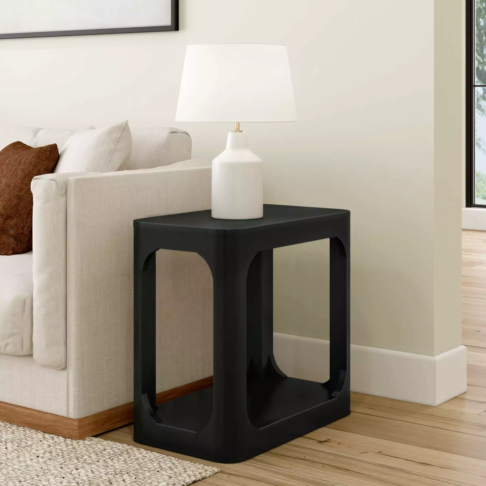 Plank+Beam Rectangular Side Table Shelf Slim Side Table Living Room Narrow Nightstand Small Spaces Black Plank Beam