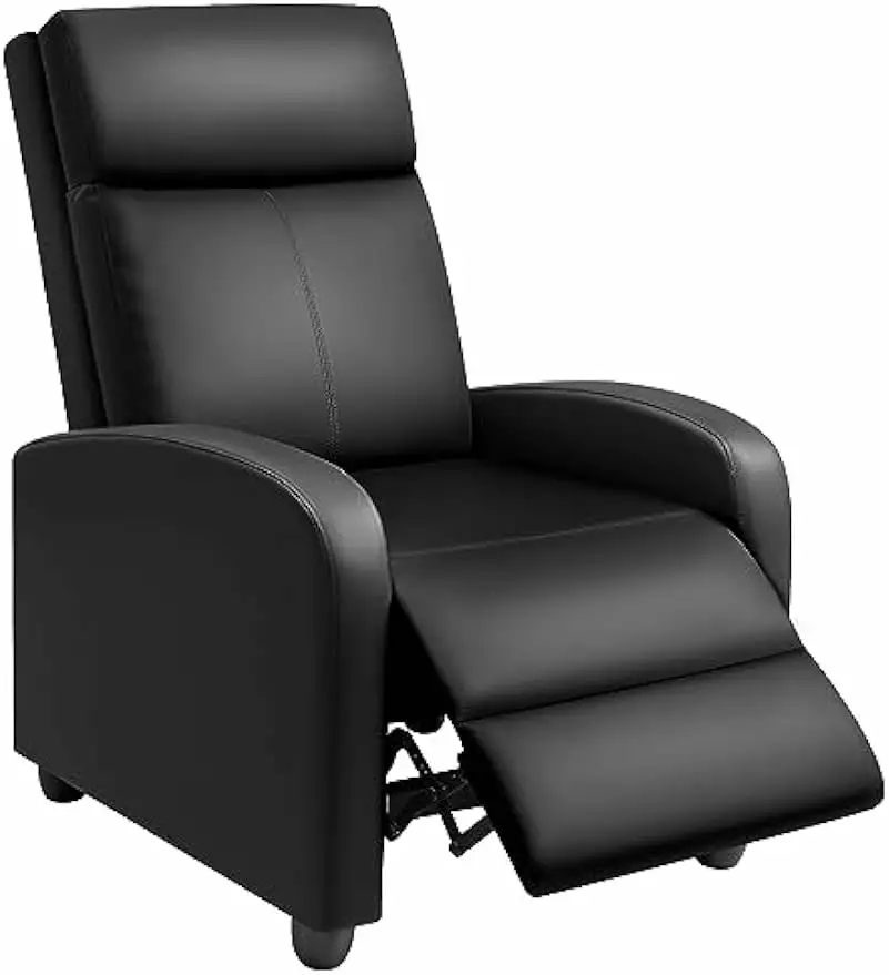 Modern PU Leather Recliner Chair Footrest Adults Living Room and Home Theater Black B0CH2LNHZ1