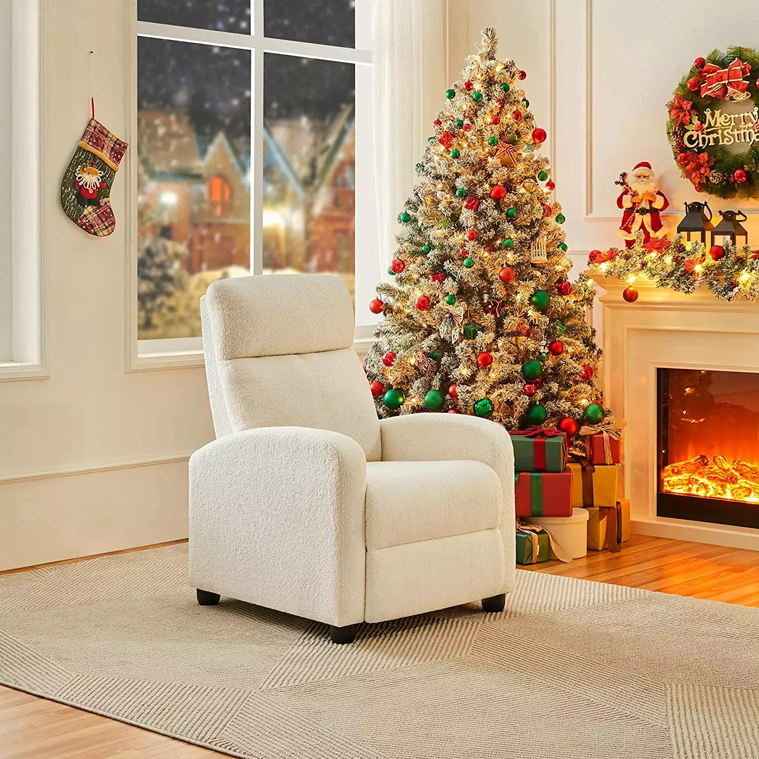 Fabric Recliner Chair Adjustable Single Sofa Living Room Bedroom and Home Theater Ivory common