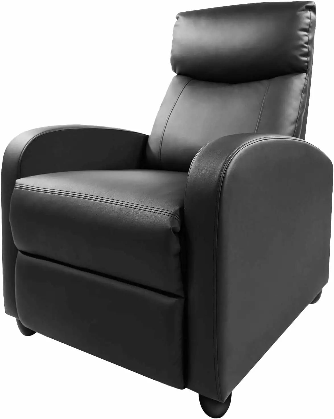 Living Room Recliner Chair PU Leather Adjustable Single Sofa Home Theater Seating Reading Chair Bedroom Dark Black FJU
