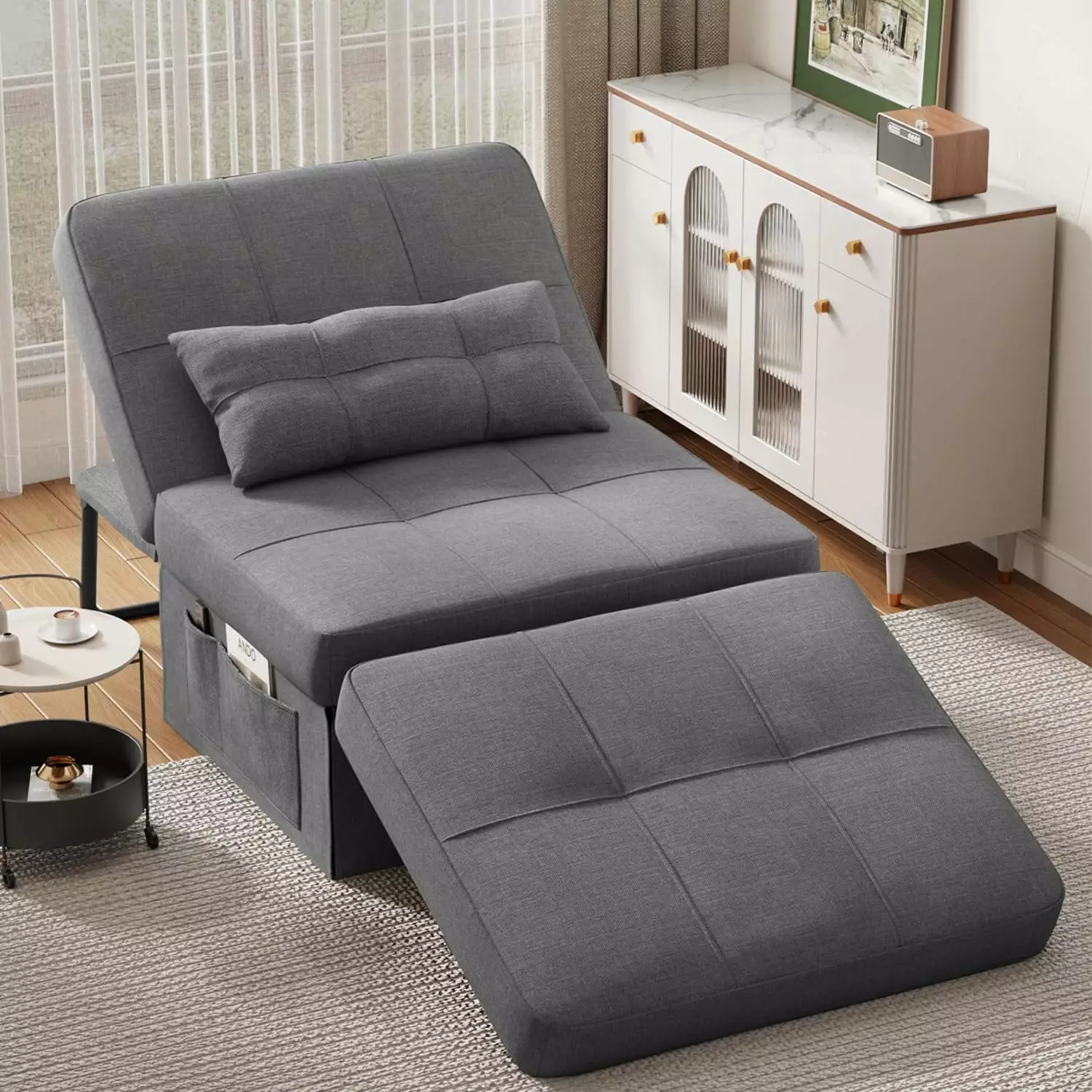Lofka 4 1 Convertible Sofa Bed Adjustable Backrest and Pillow Dark Gray Sleeper Chair Living Room