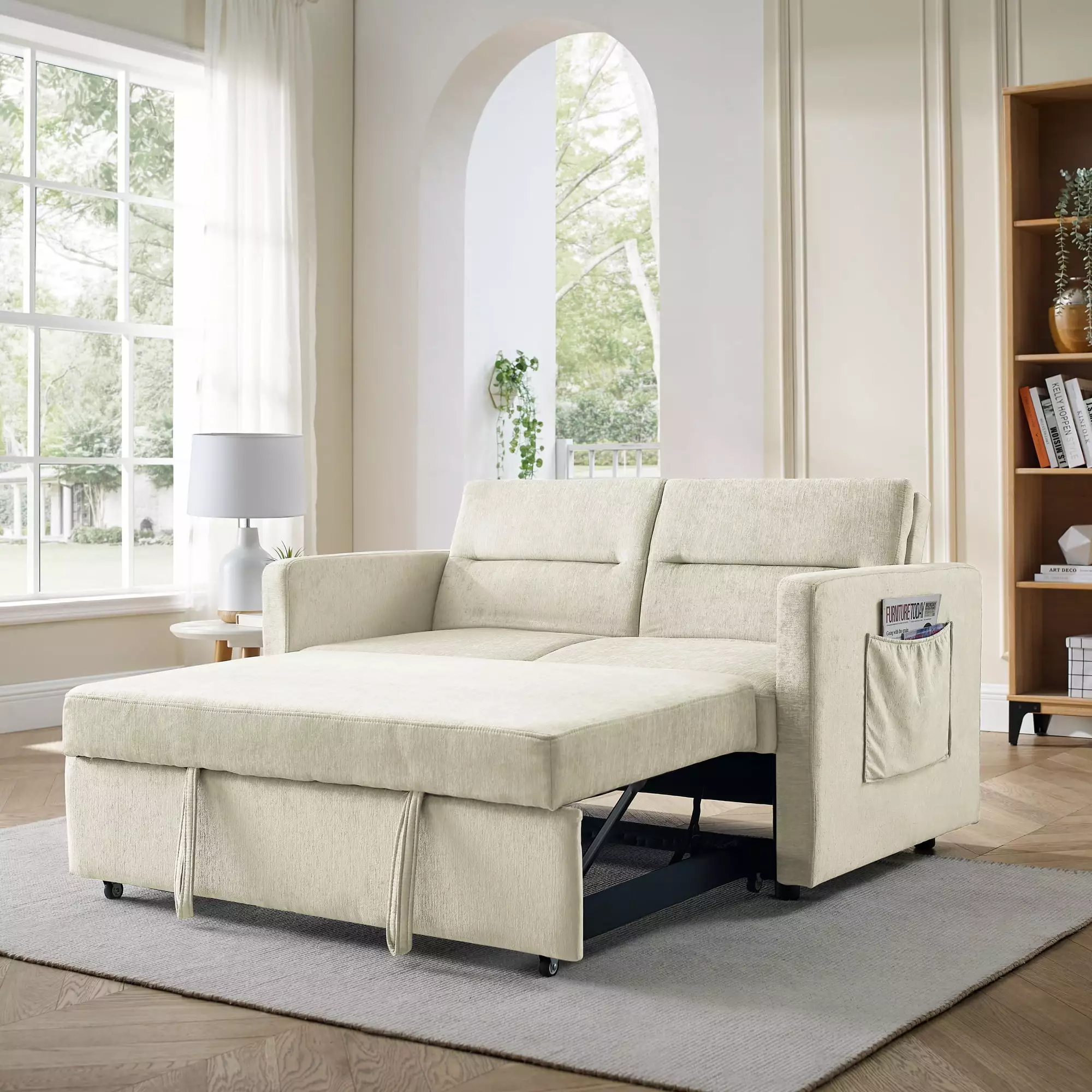 Muumblus 54.5 Pull Out Sofa Bed Convertible Futon Sofa Bed Pull Out Bed Loveseat Sleeper Sofa Living Room Adjustable Back ...
