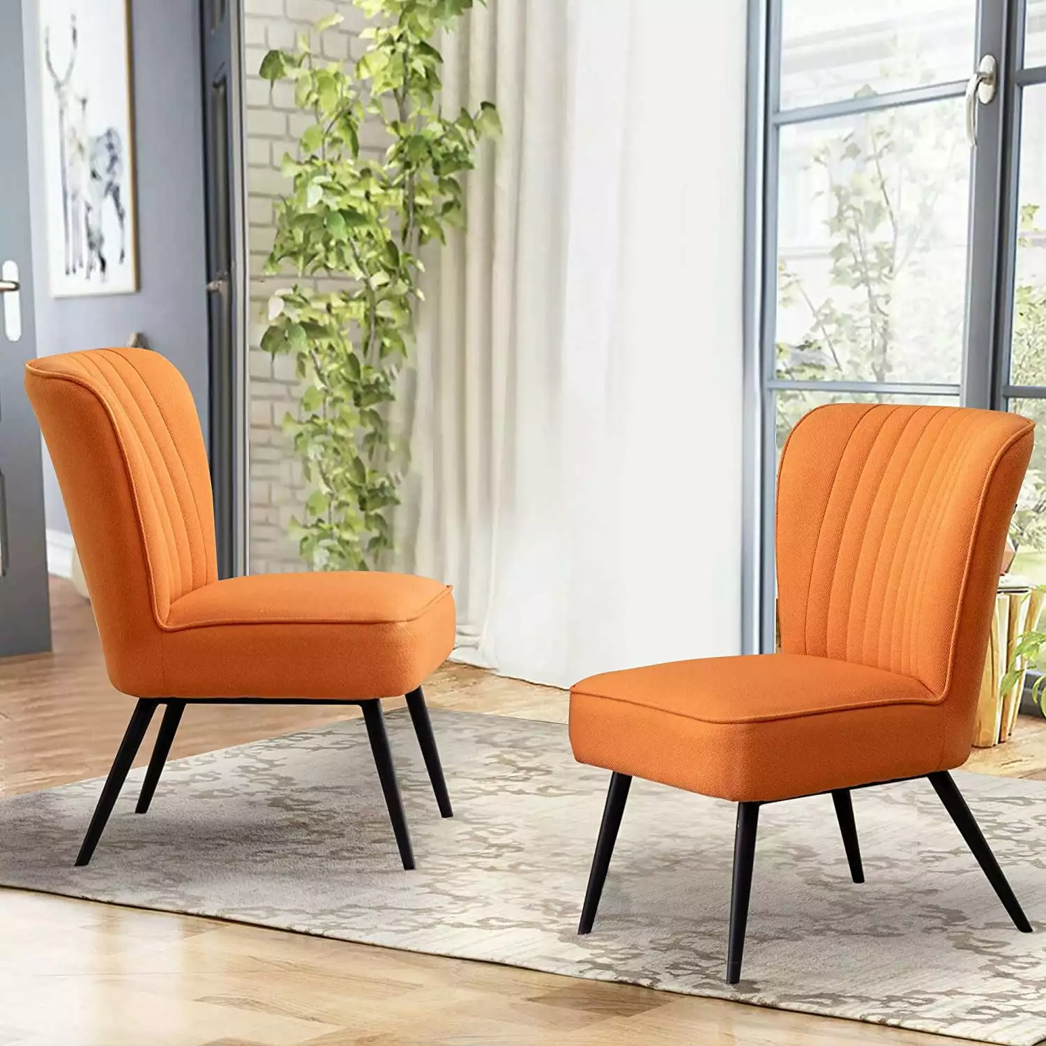 Andeworld Modern Orange Armless Accent Chair Set 2 Upholstered Slipper Chairs Living Room