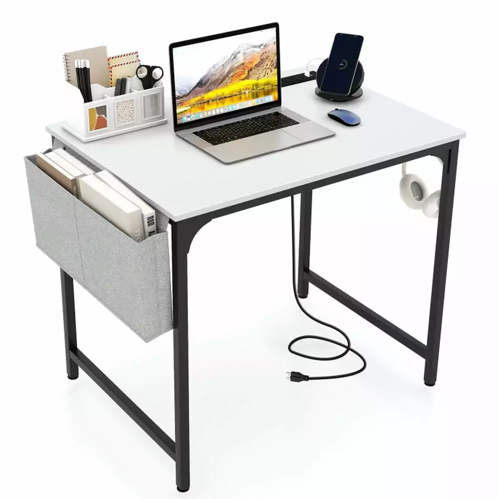 Kadyn 32 Inch Writing Study Desk Computer Desk Laptop Workstation Charging Station Small Home Office Desk White