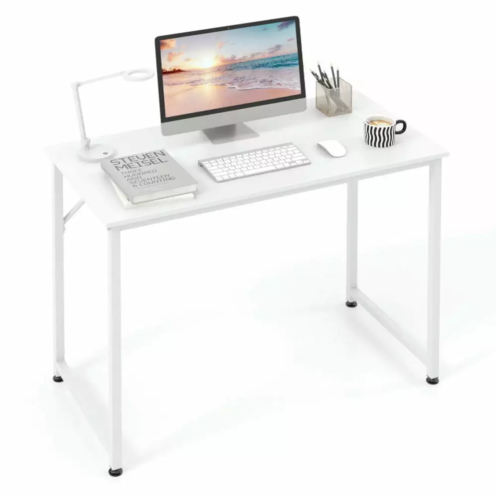 40 Inch Small Computer Desk Heavy Duty Metal Frame Home Office Furniture White Topcobe