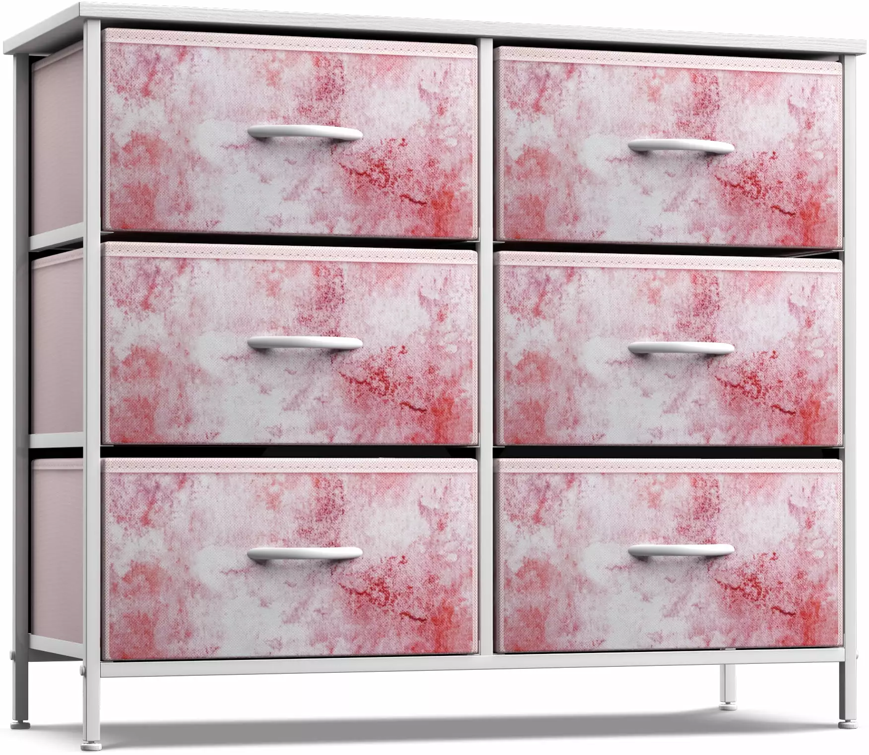 Sorbus Small 6-Drawer Dresser Steel Frame and Tie-Dye Fabric Bins Pink