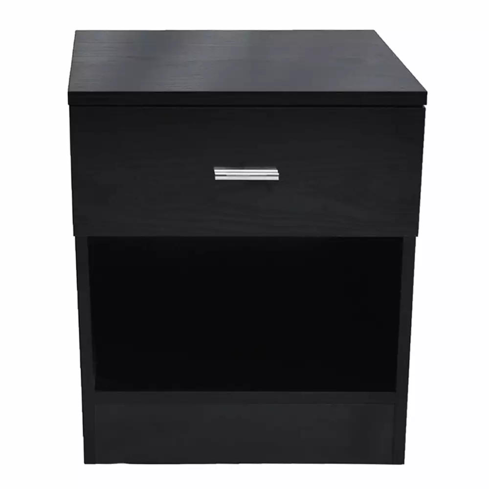 Bluethy 1 Drawer Metal Handle Bedside Cabinet Night Table Black